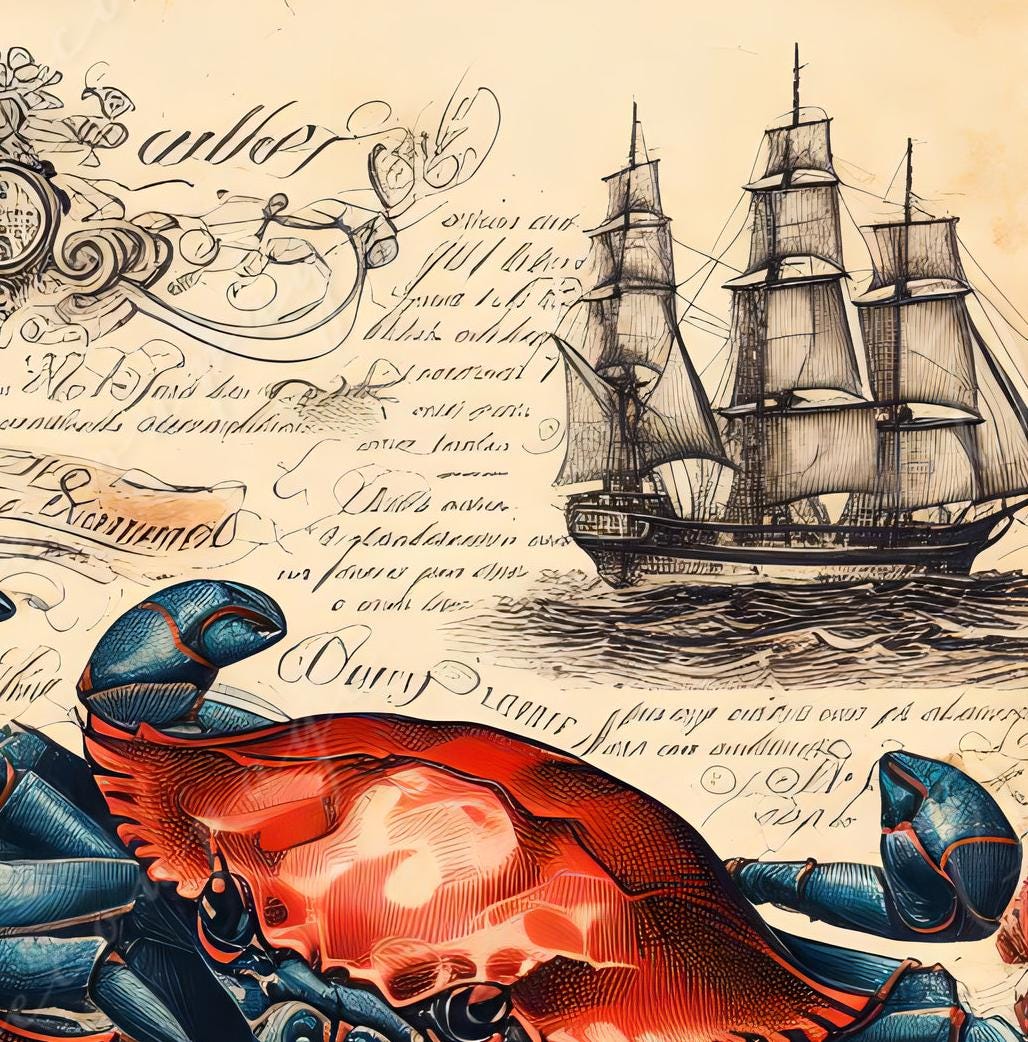 Large Decoupage Paper for Furniture - Blue Crap - Rice Paper - Decoupage Paper - Coastal Life - Compass - Floral
