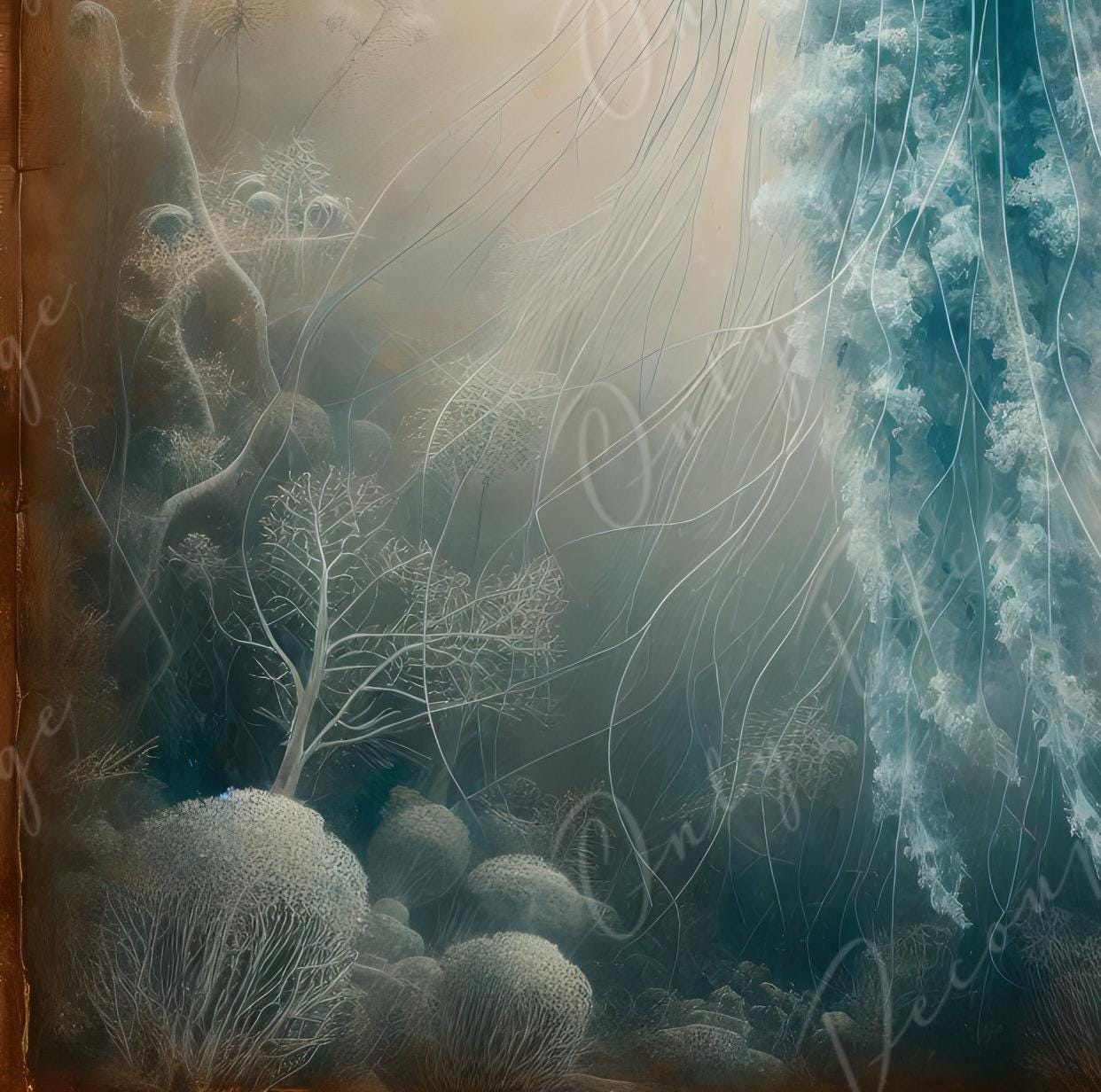 Large Decoupage Paper for Furniture - Blue Jellyfish - Rice Paper - Decoupage Paper - Sea Creatures - Vintage Canvas