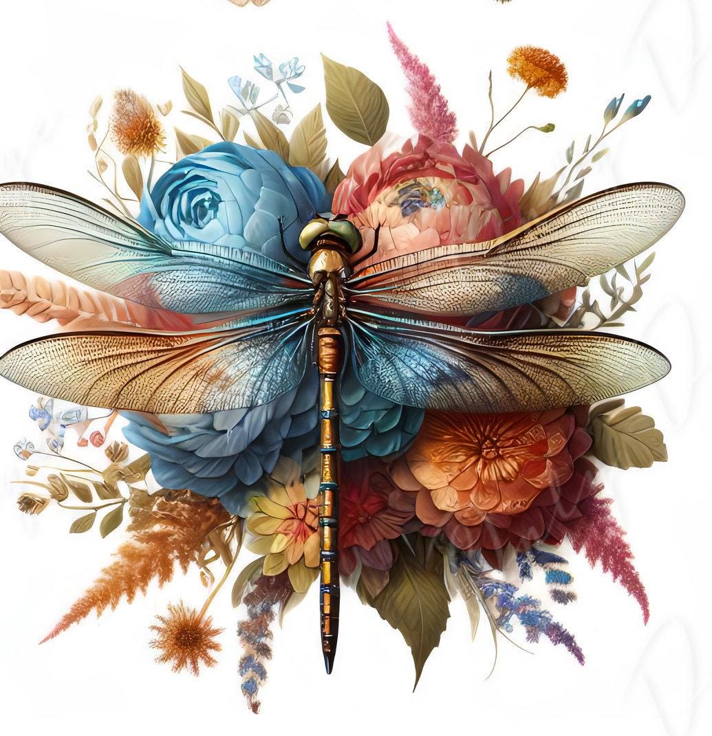 Large Decoupage Paper for Furniture - Dragonfly - Rice Paper - Decoupage Paper - Floral Illustrations