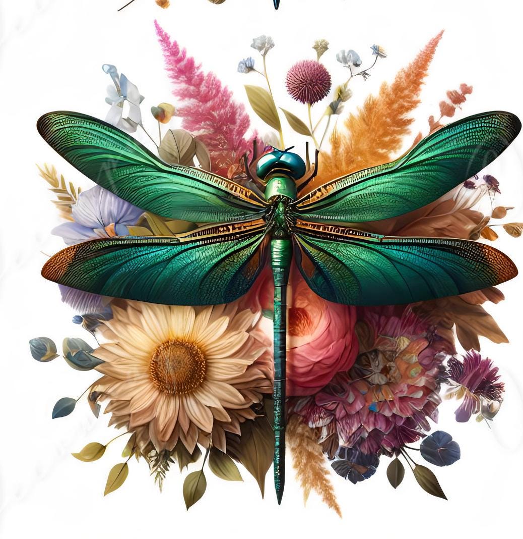 Large Decoupage Paper for Furniture - Dragonfly - Rice Paper - Decoupage Paper - Floral Illustrations