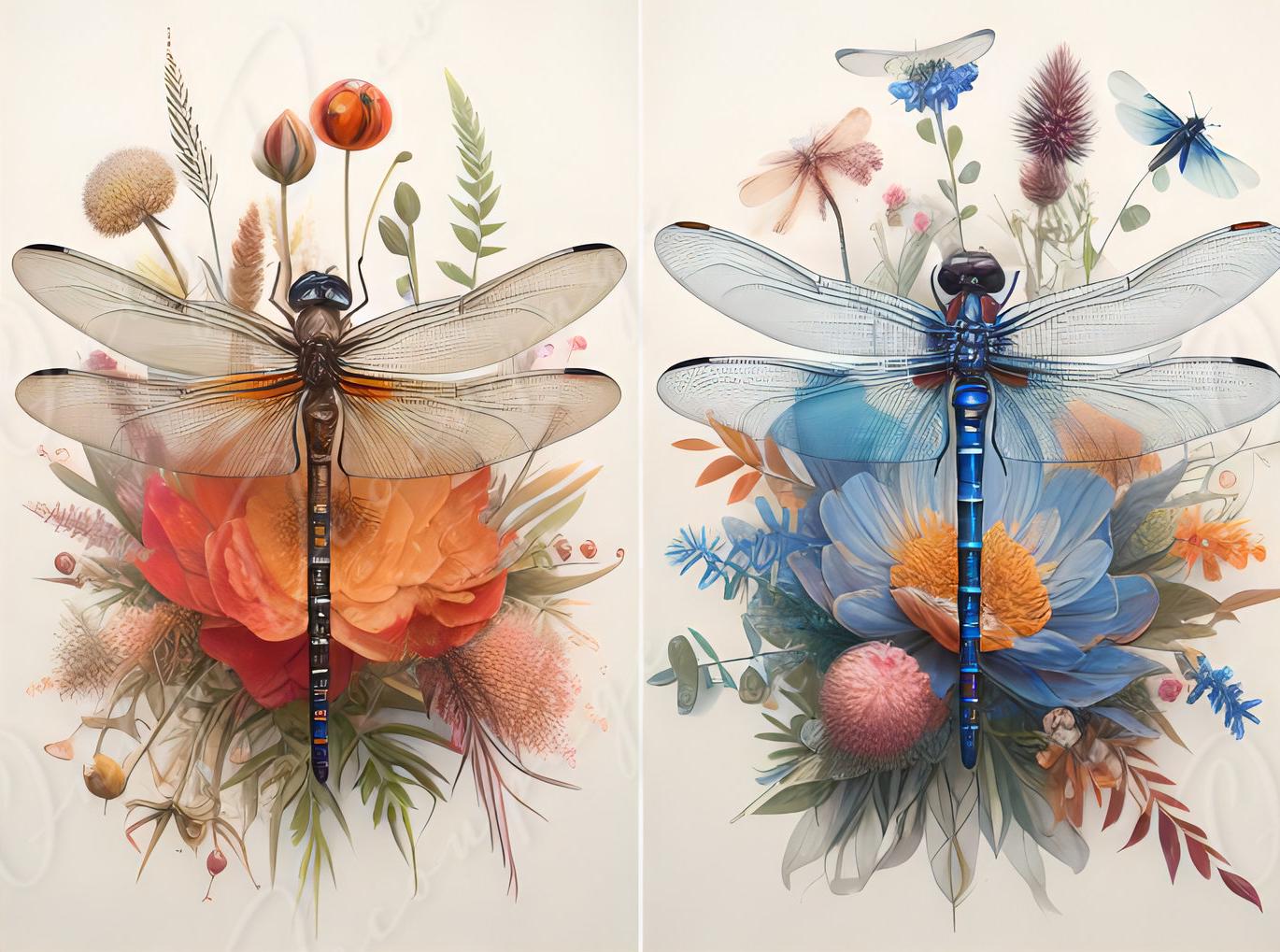 Large Decoupage Paper for Furniture - Dragonfly - Rice Paper - Decoupage Paper - Floral Illustrations