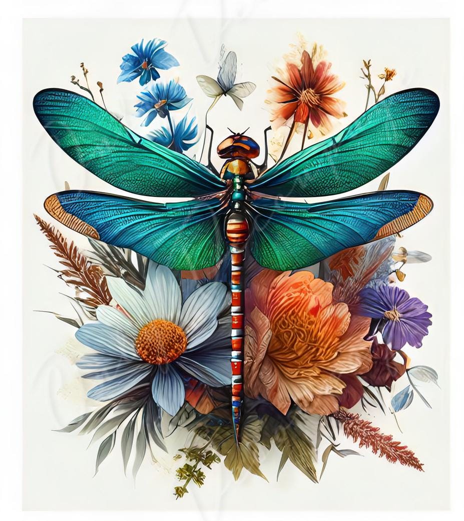 Large Decoupage Paper for Furniture - Dragonfly - Rice Paper - Decoupage Paper - Floral Illustrations