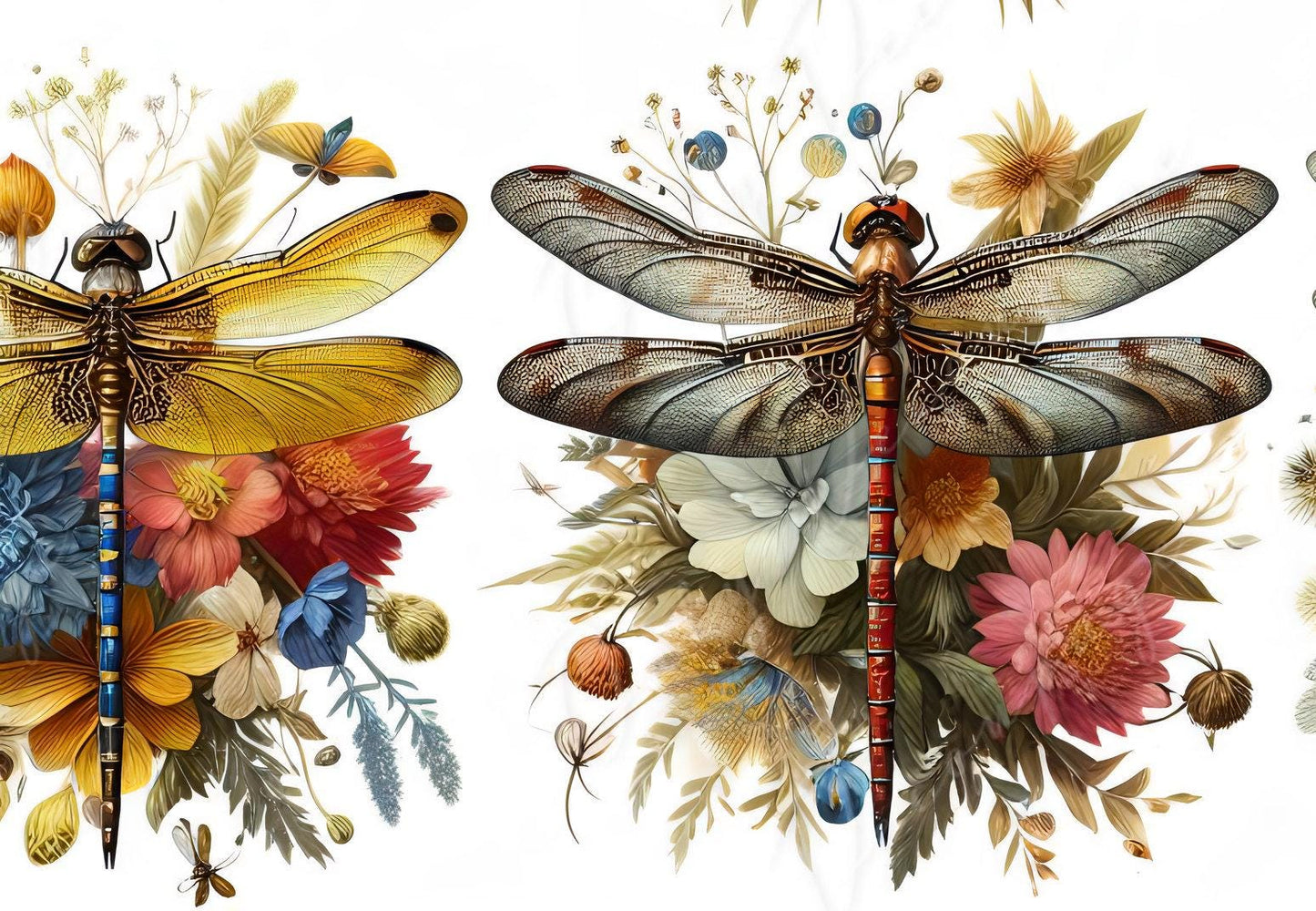 Large Decoupage Paper for Furniture - Dragonfly - Rice Paper - Decoupage Paper - Floral Illustrations