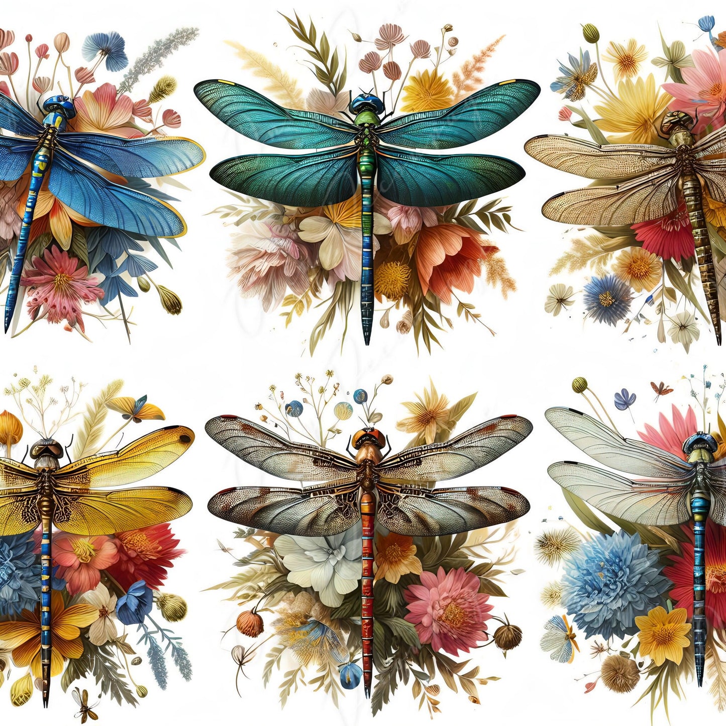 Large Decoupage Paper for Furniture - Dragonfly - Rice Paper - Decoupage Paper - Floral Illustrations