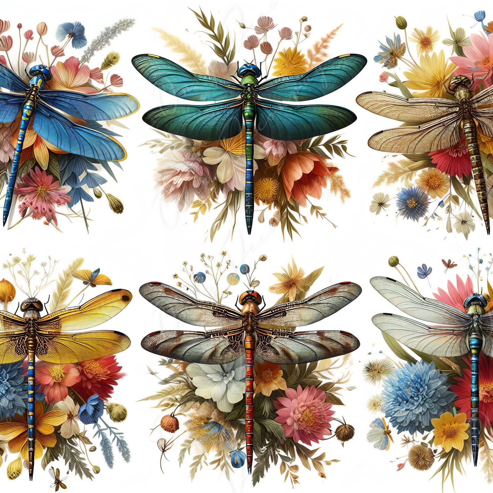 Large Decoupage Paper for Furniture - Dragonfly - Rice Paper - Decoupage Paper - Floral Illustrations