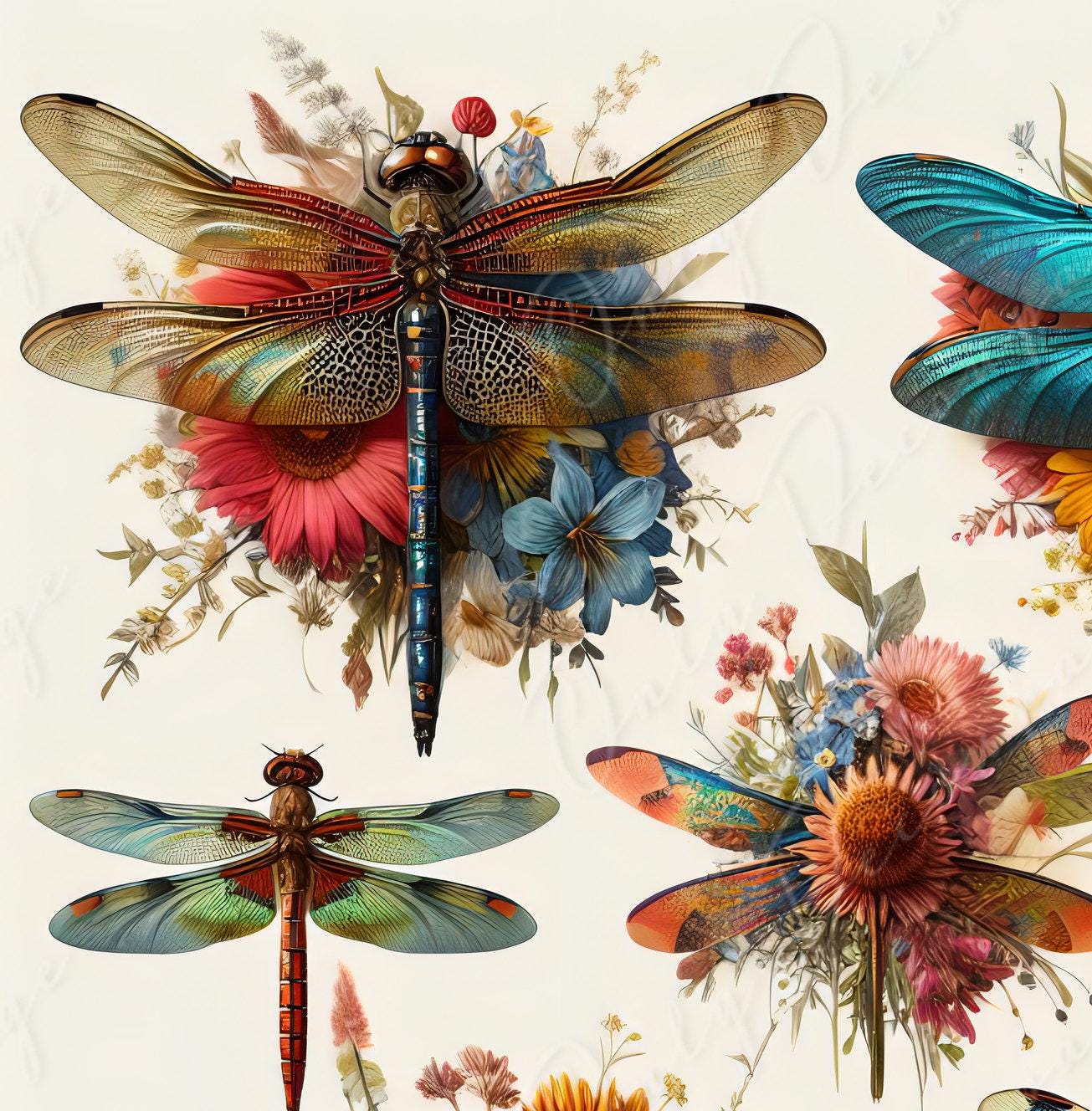 Large Decoupage Paper for Furniture - Dragonfly - Rice Paper - Decoupage Paper - Floral Illustrations
