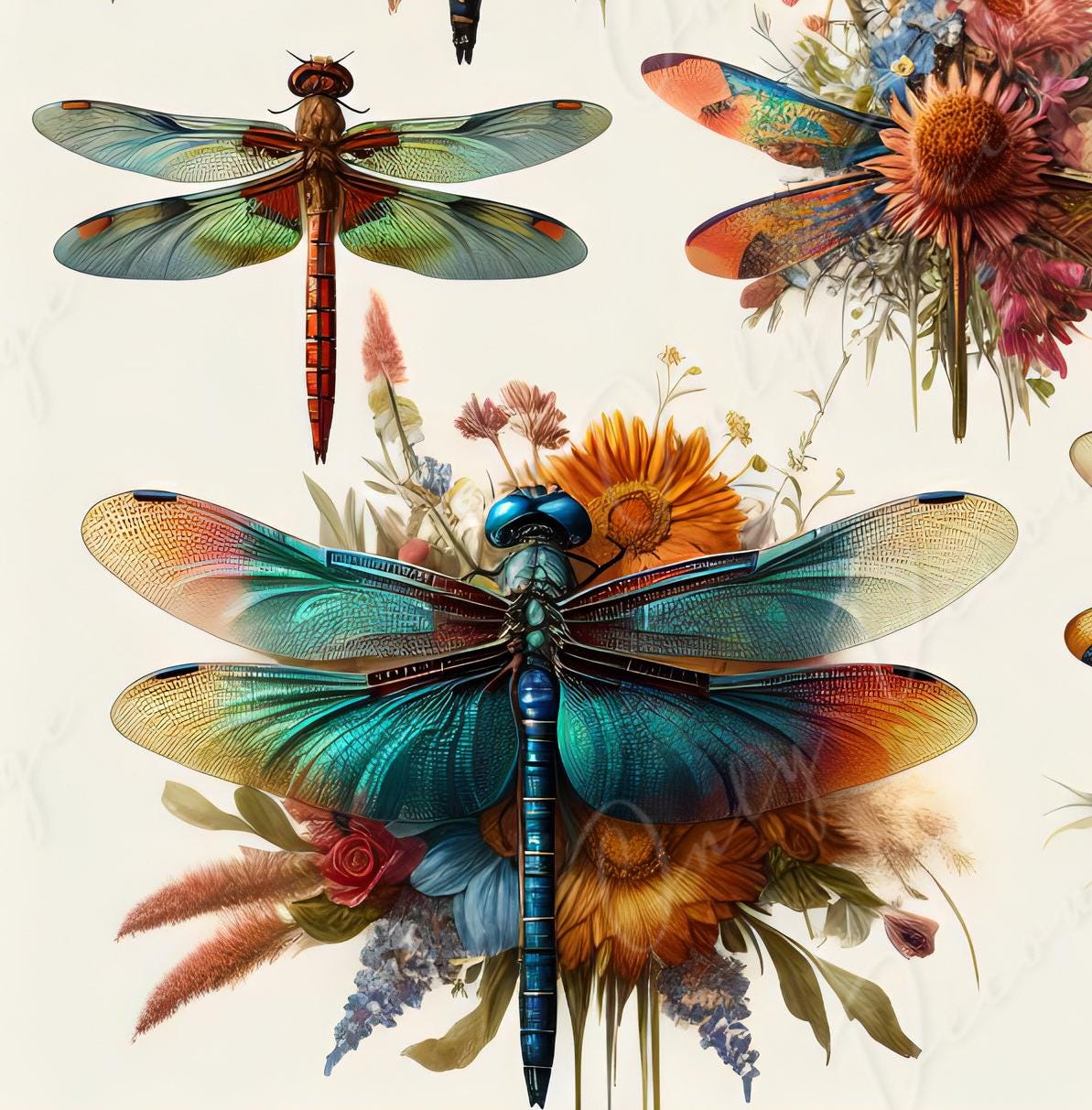 Large Decoupage Paper for Furniture - Dragonfly - Rice Paper - Decoupage Paper - Floral Illustrations