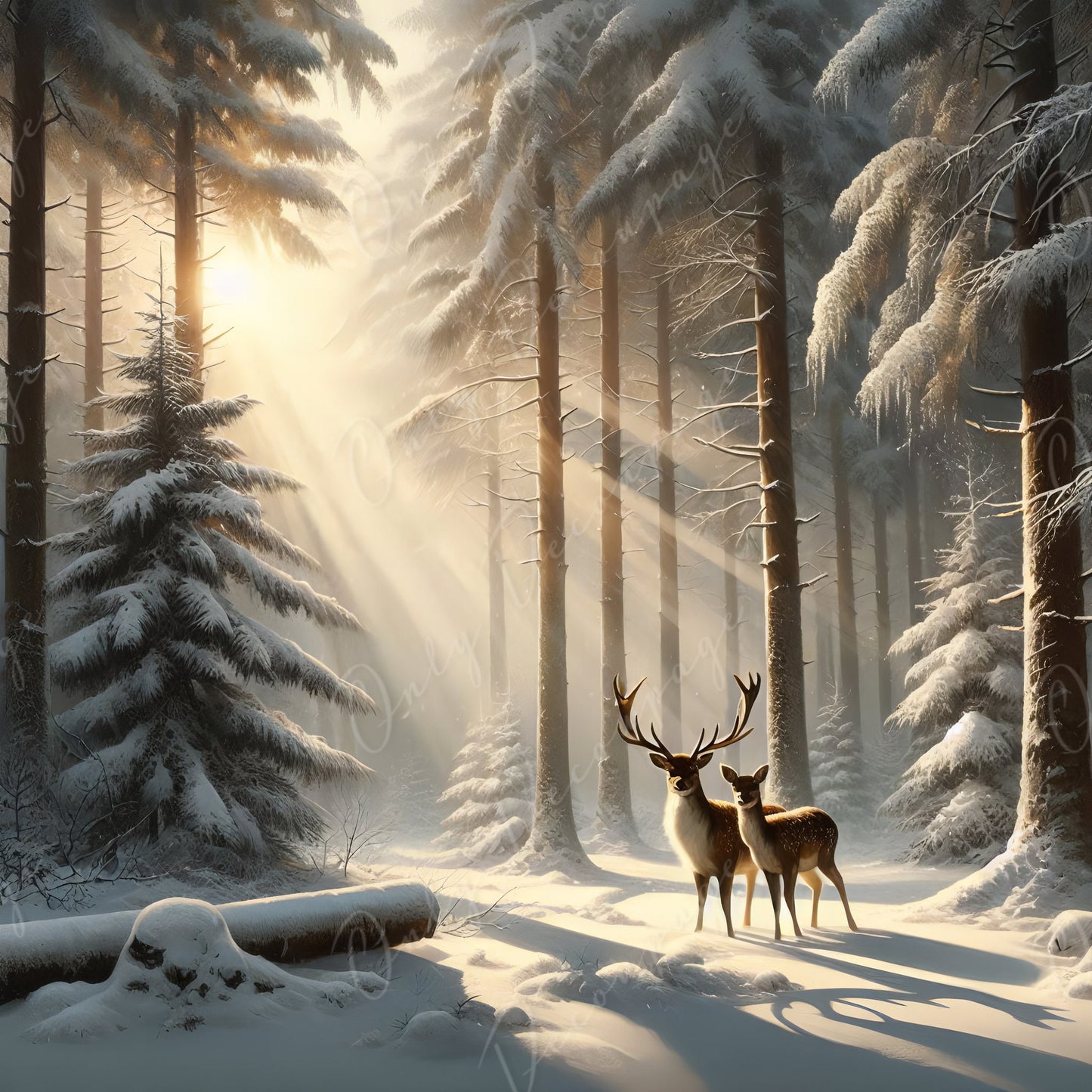 Forrest Deer Decoupage Paper - Winter Rice Paper for Furniture
