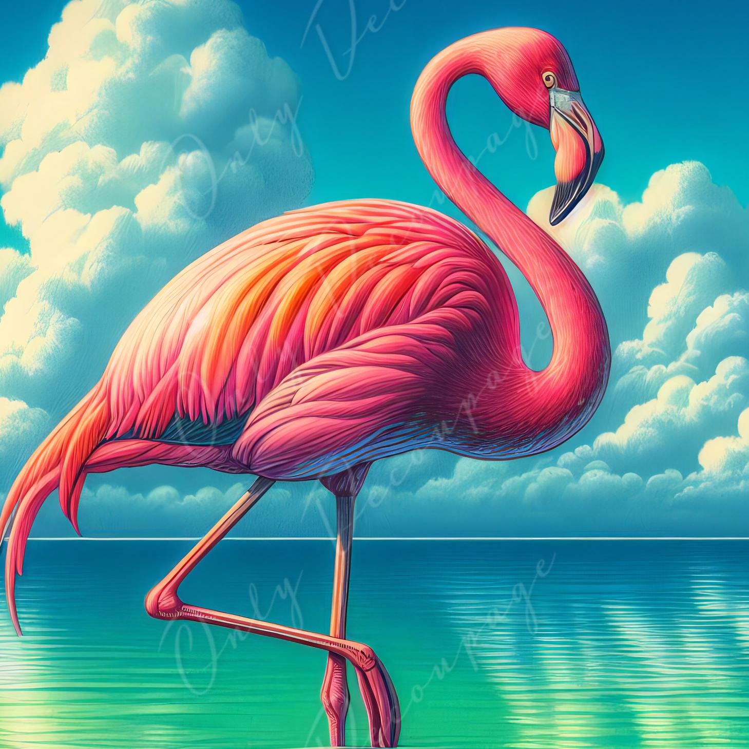 Large Decoupage Paper for Furniture - Pink Flamingo - Rice Paper - Decoupage Paper - Cloud - Lake