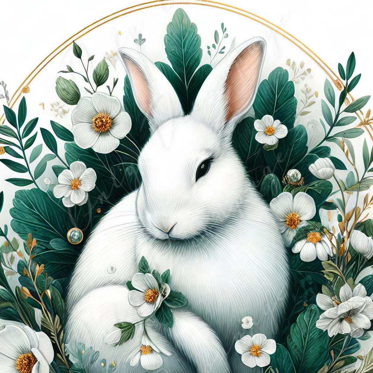 Large Decoupage Paper for Furniture - White Bunny - Rice Paper - Decoupage Paper - Floral