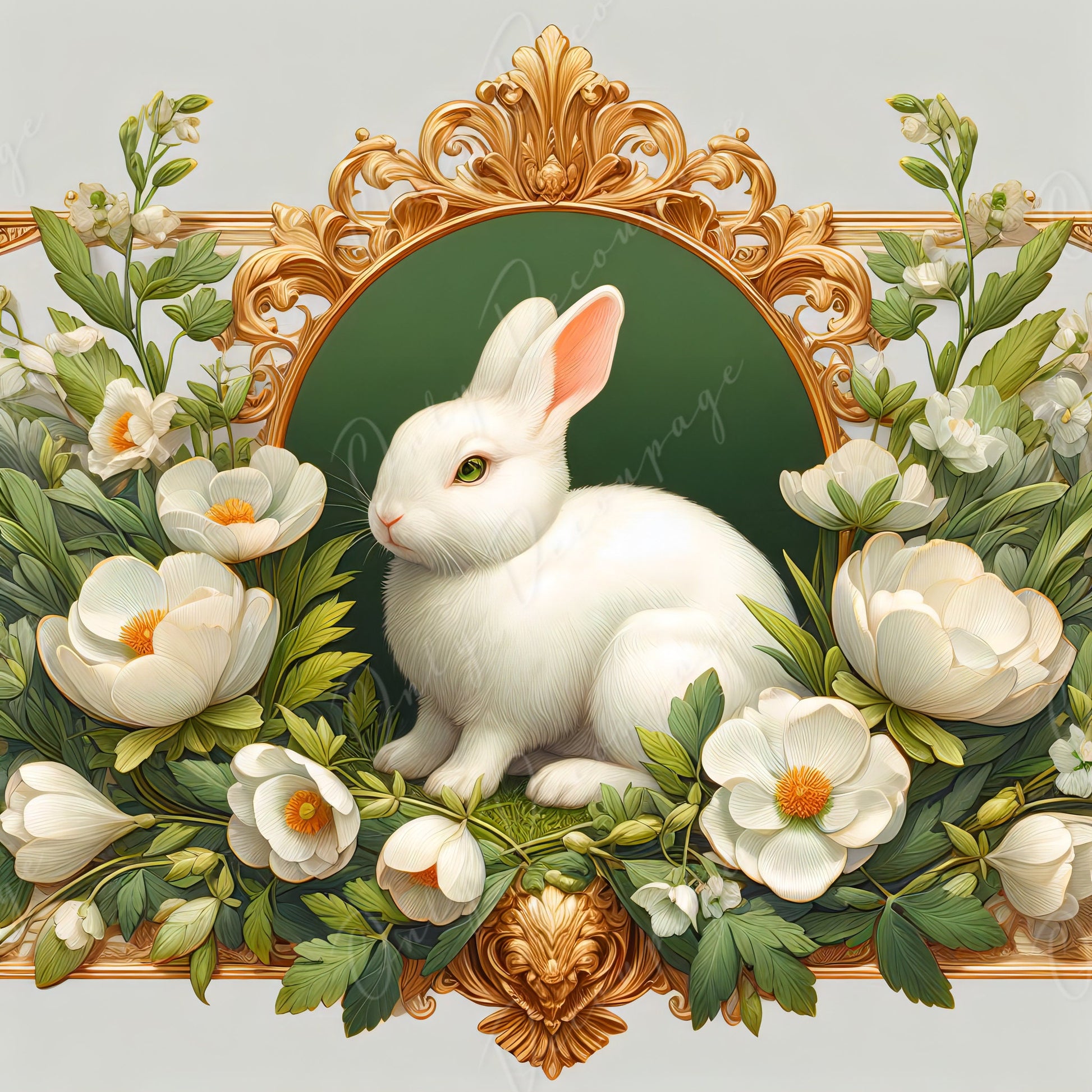 whiye rabbit decoupage paper