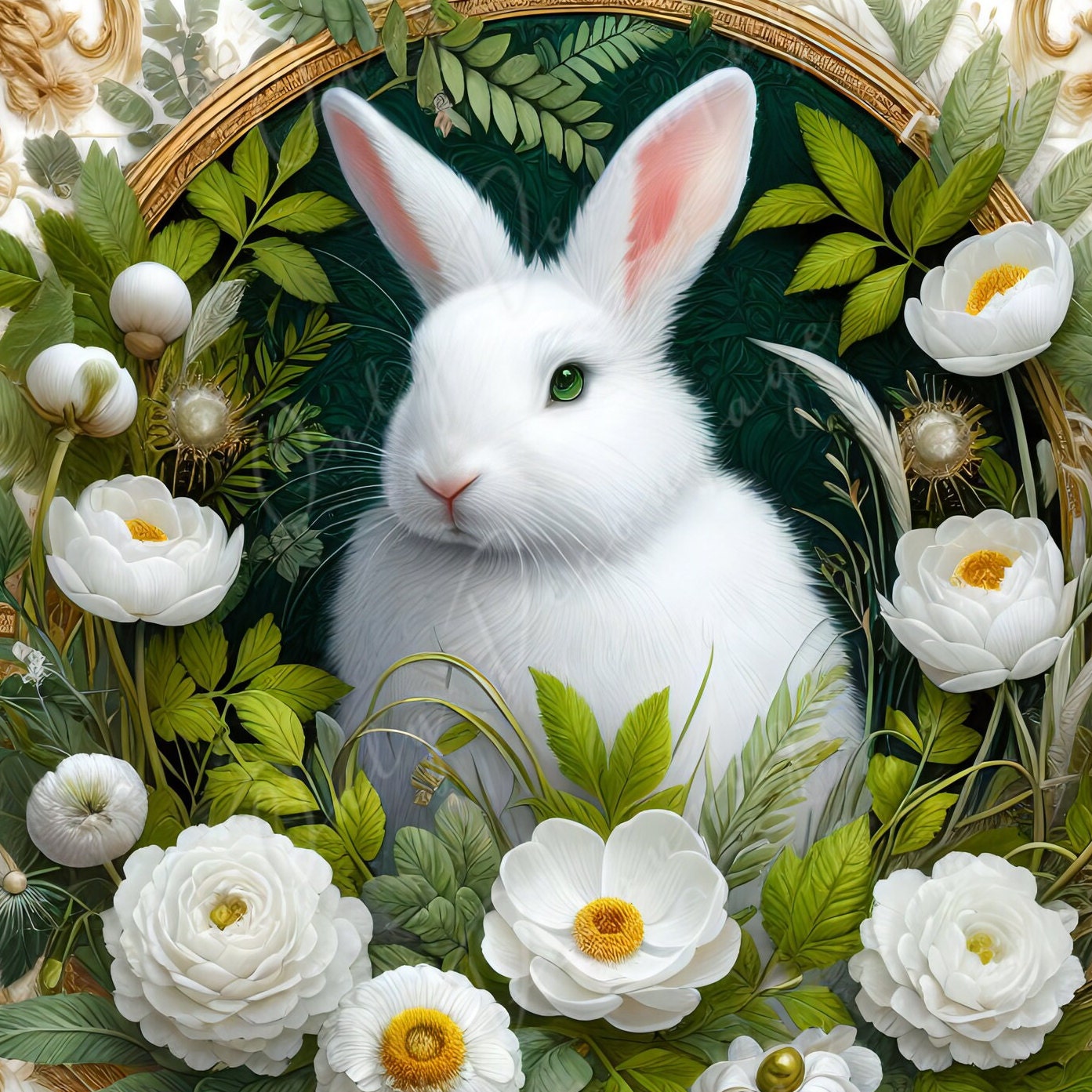 Large Decoupage Paper for Furniture - White Bunny - Rice Paper - Decoupage Paper - Floral Daisy