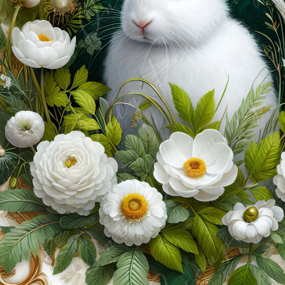 Large Decoupage Paper for Furniture - White Bunny - Rice Paper - Decoupage Paper - Floral Daisy
