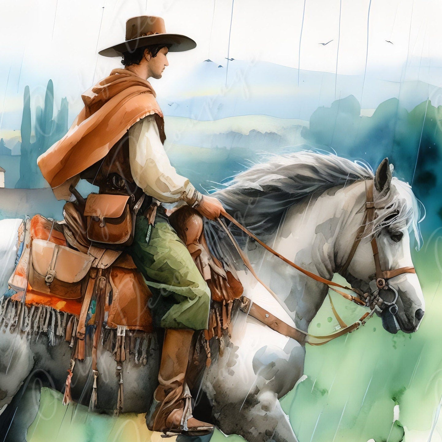 Large Decoupage Paper for Furniture - Cowboy - Rice Paper - Decoupage Paper -White Horse Ride