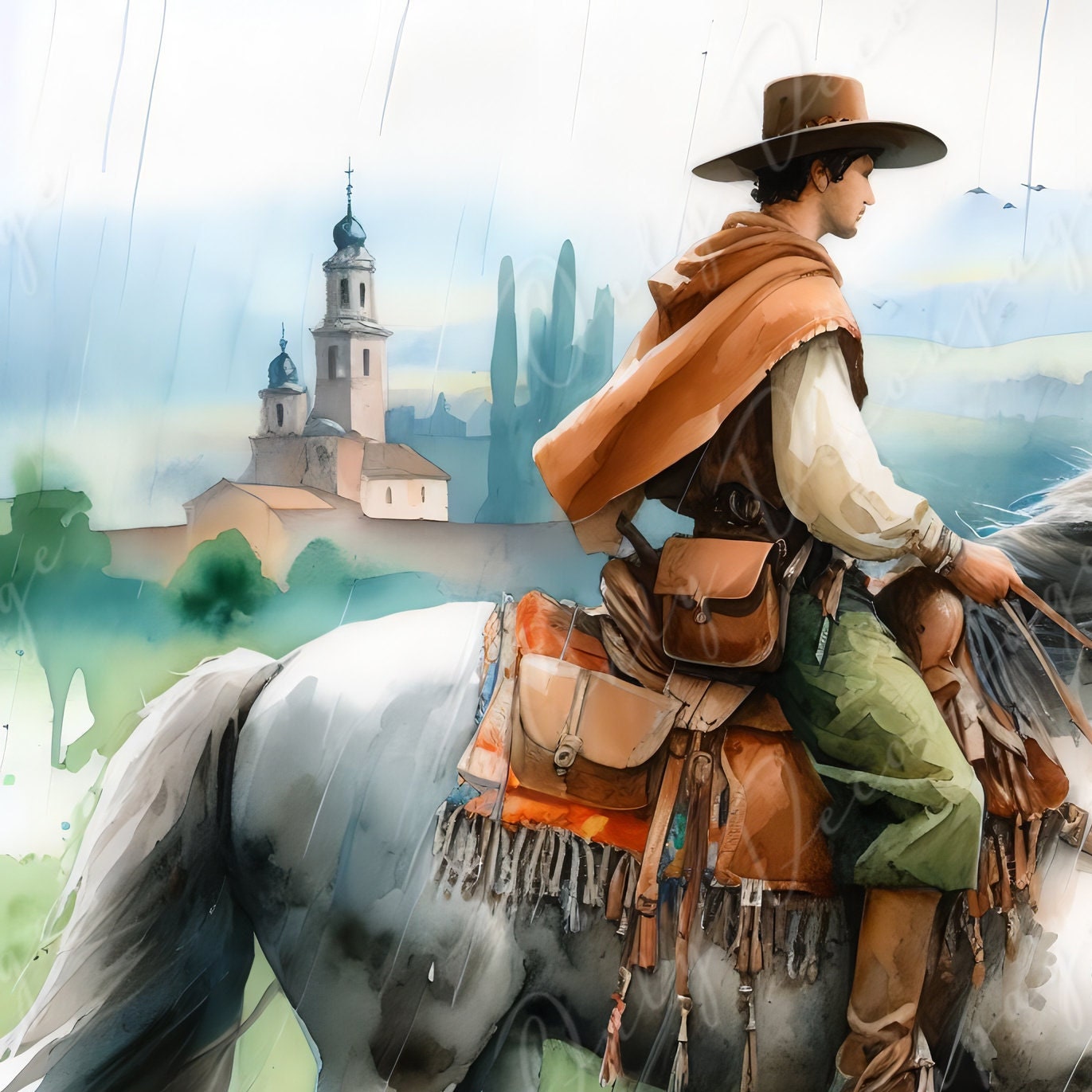 Large Decoupage Paper for Furniture - Cowboy - Rice Paper - Decoupage Paper -White Horse Ride