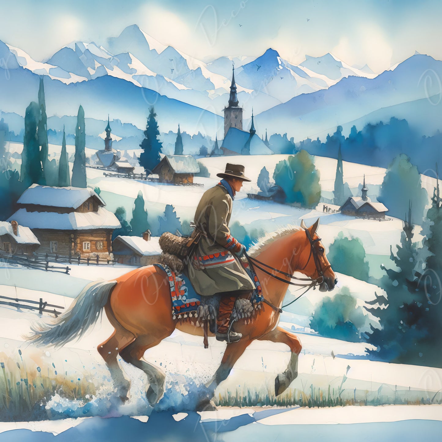 Large Decoupage Paper for Furniture - Cowboy - Rice Paper - Decoupage Paper -White Horse Ride - Snow - Village
