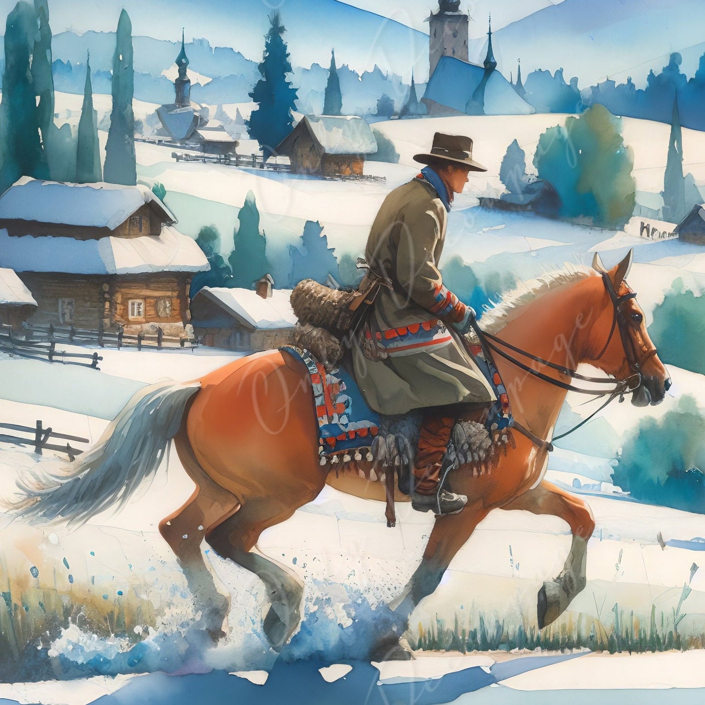 Large Decoupage Paper for Furniture - Cowboy - Rice Paper - Decoupage Paper -White Horse Ride - Snow - Village