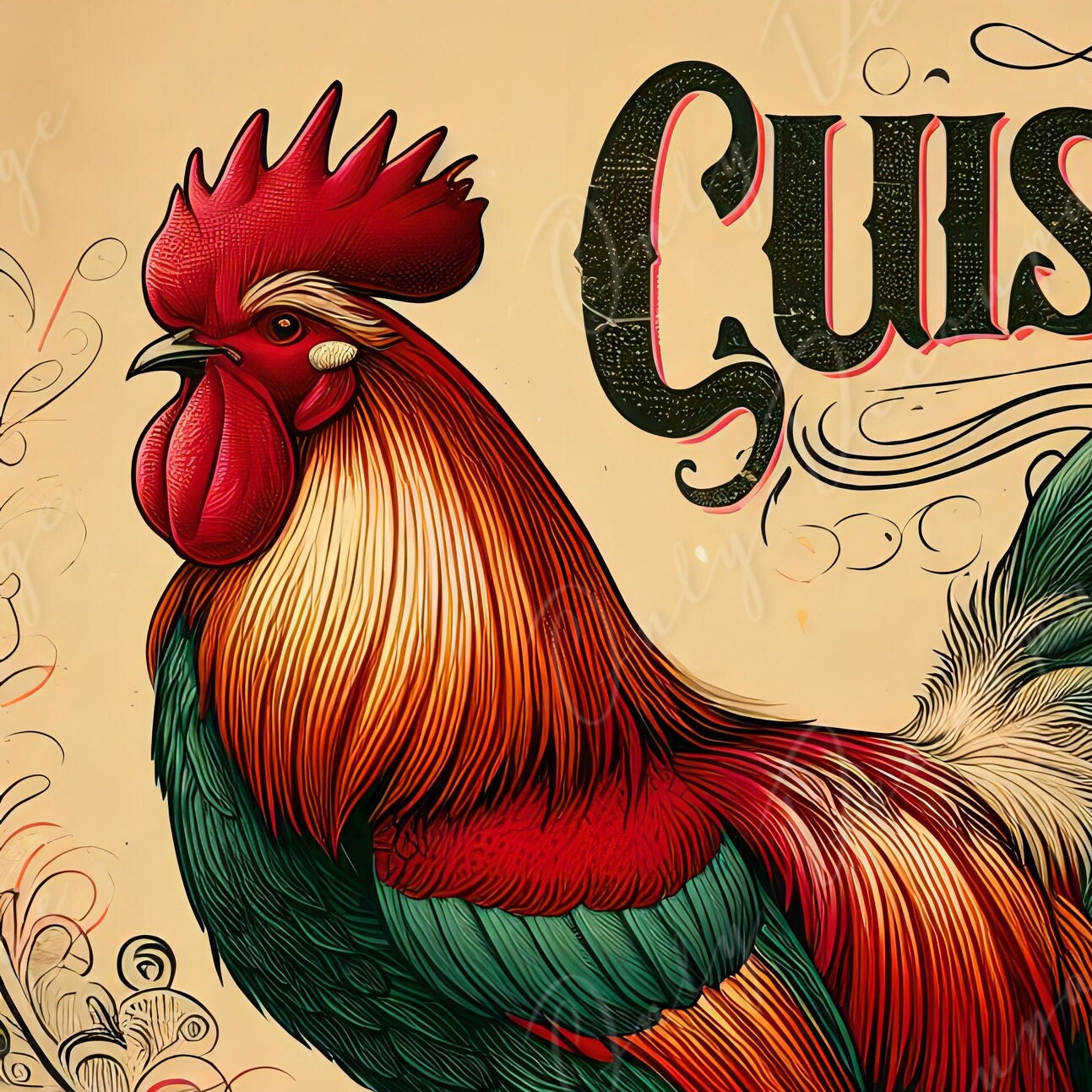 Large Decoupage Paper for Furniture - Rooster - Rice Paper - Decoupage Paper - Farm Life
