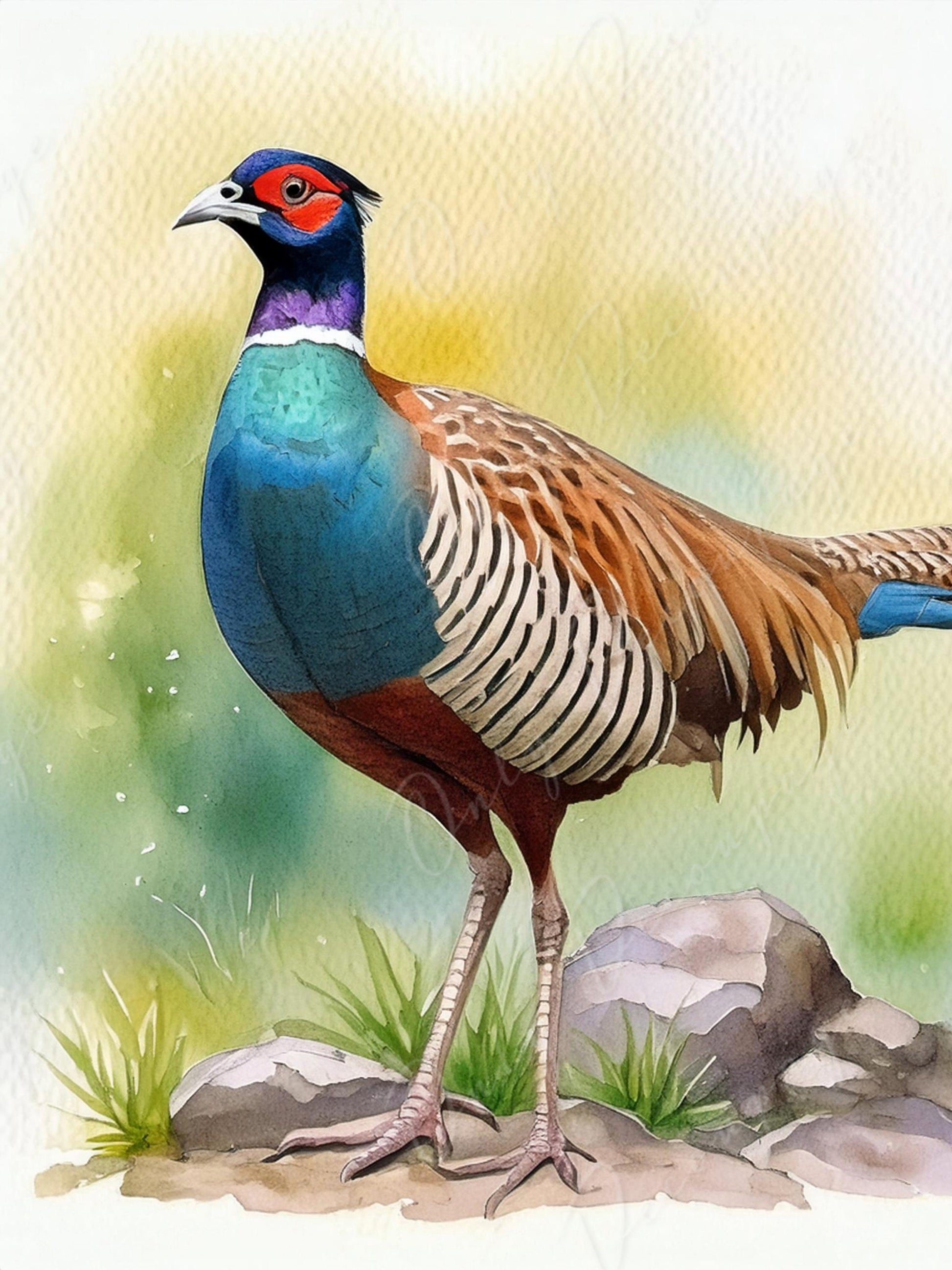 Large Decoupage Paper for Furniture - Pheasant - Rice Paper - Decoupage Paper - Watercolor Bird
