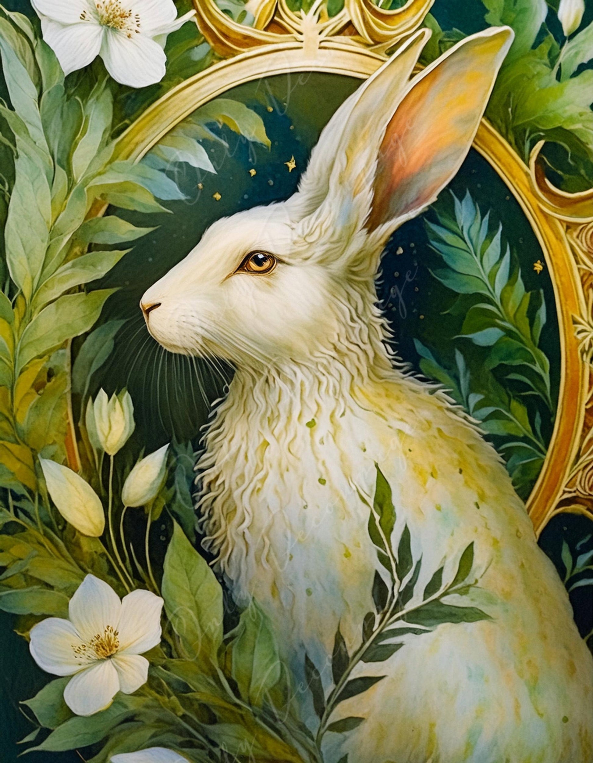 Large Decoupage Paper for Furniture - White Rabbit - Rice Paper - Decoupage Paper - Floral