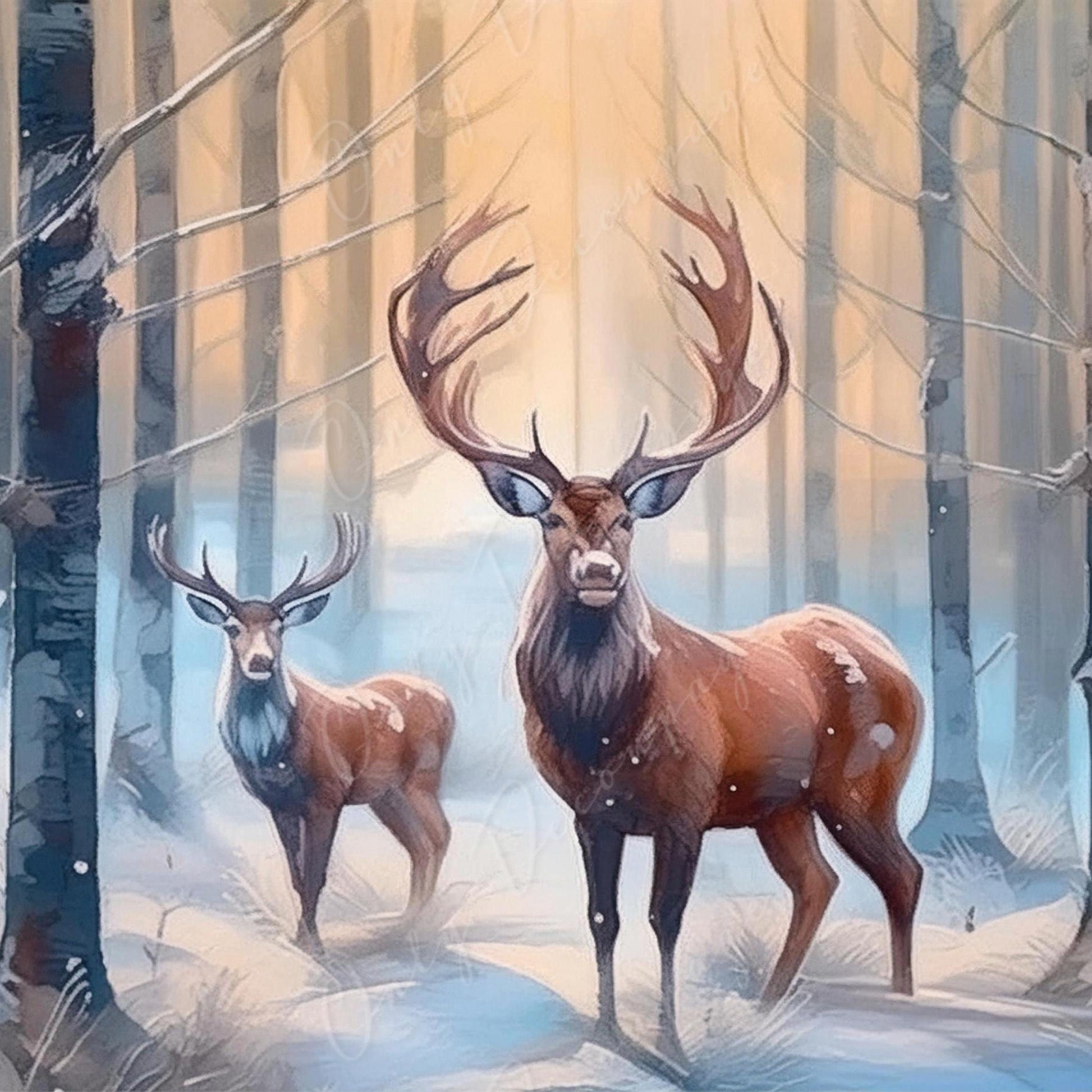 Large Decoupage Paper for Furniture - Winter Deer - Rice Paper - Decoupage Paper - Forrest
