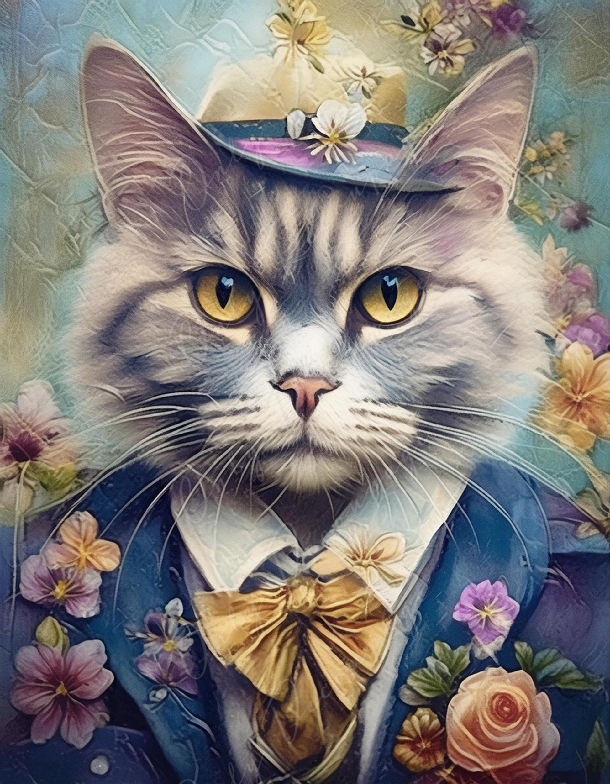 gray cat portrait decoupage
