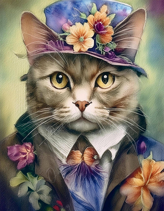 Large Decoupage Paper for Furniture - Cat Portrait - Rice Paper - Decoupage Paper - Tiny Floral Hat
