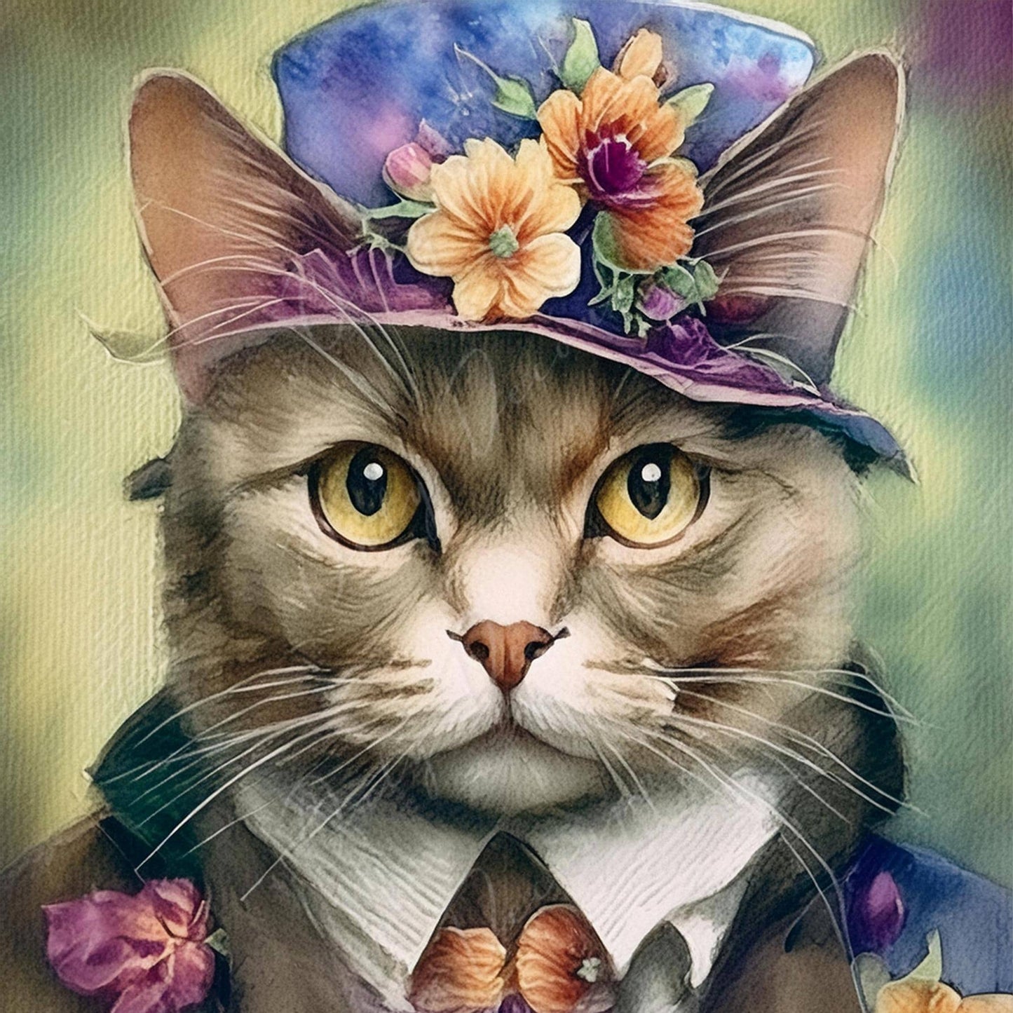Large Decoupage Paper for Furniture - Cat Portrait - Rice Paper - Decoupage Paper - Tiny Floral Hat