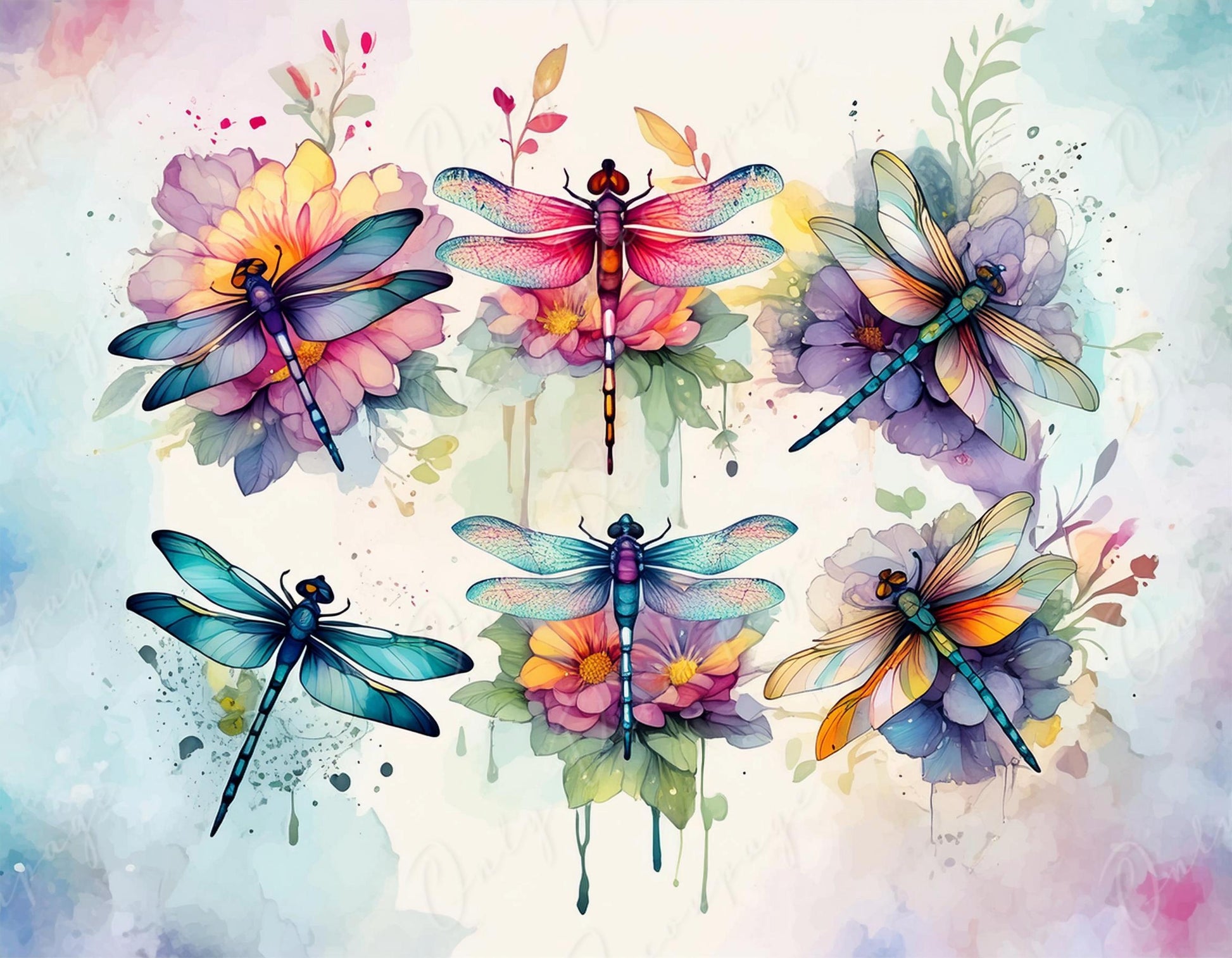 Colorful Dragonfly - Large Decoupage Paper for Furniture - Rice Paper - Decoupage Paper - Watercolor