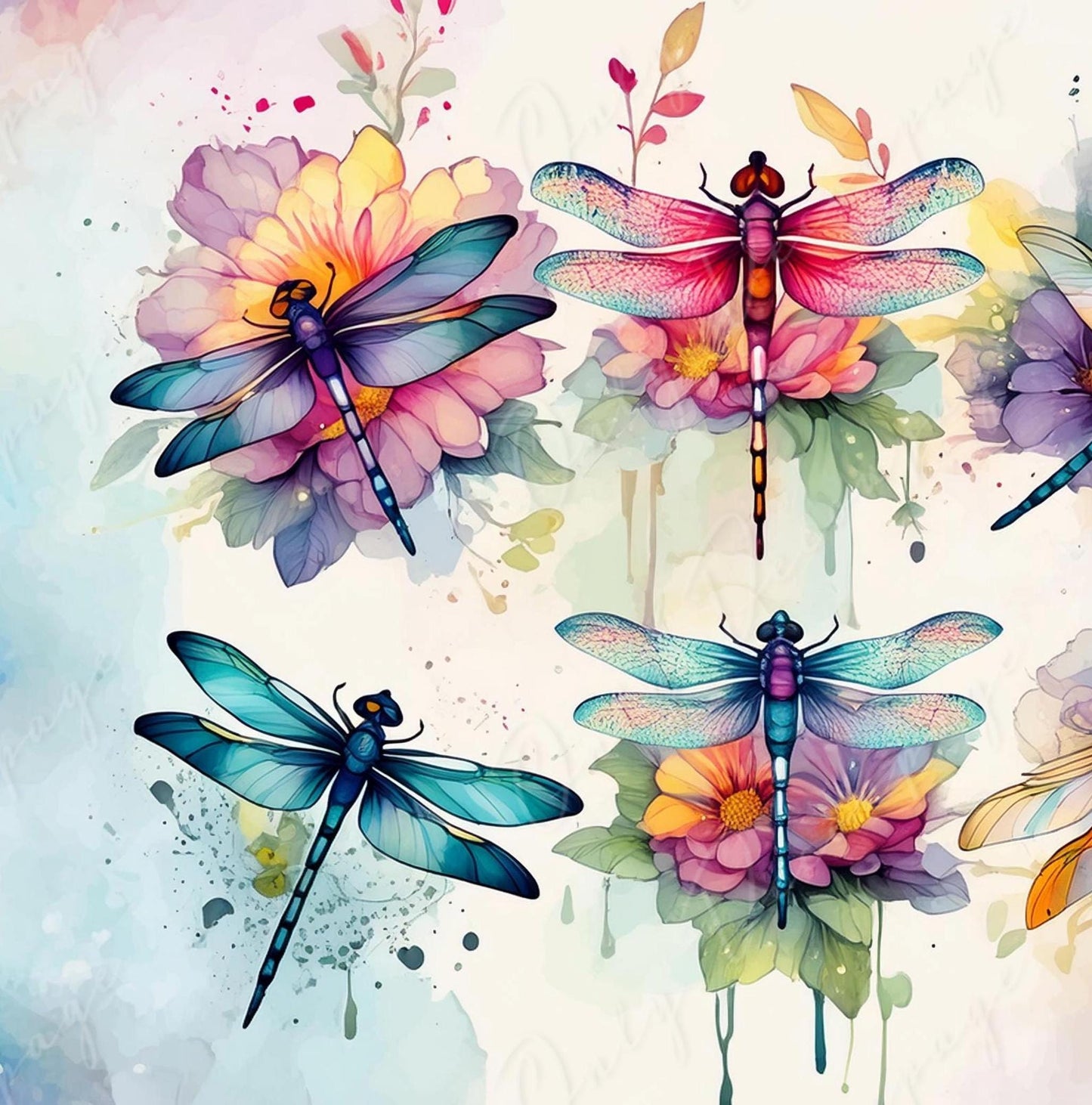 Colorful Dragonfly - Large Decoupage Paper for Furniture - Rice Paper - Decoupage Paper - Watercolor