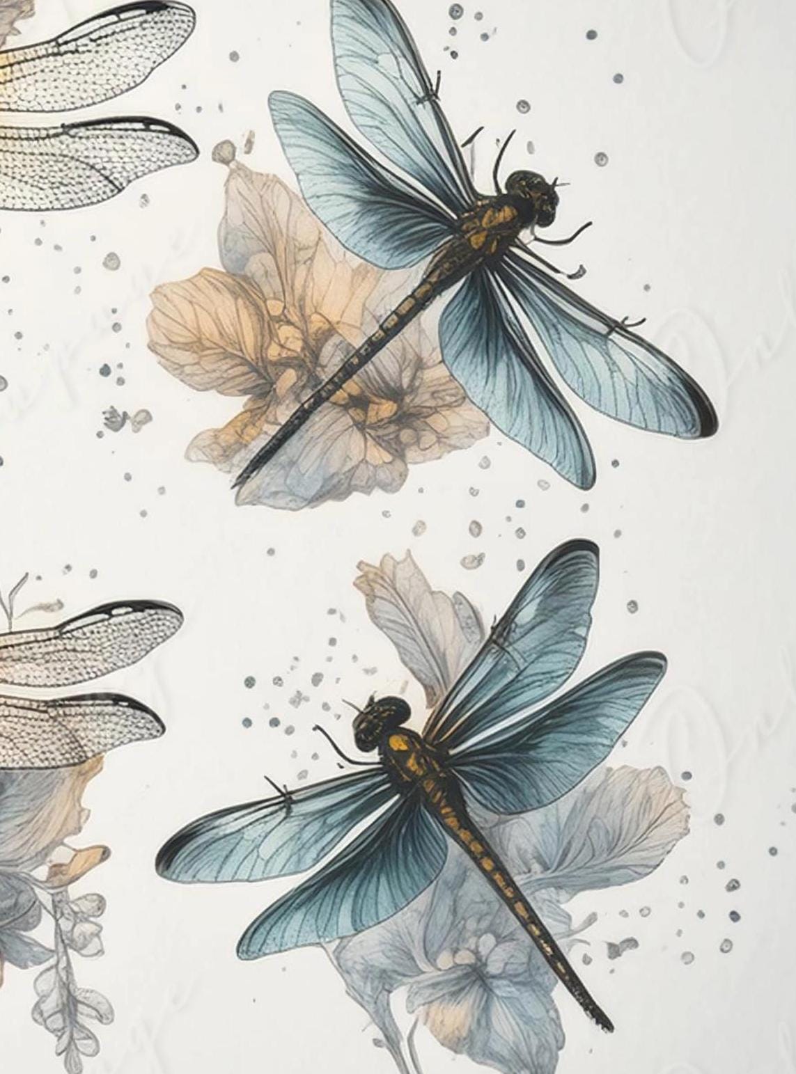 Dragonfly - Large Decoupage Paper for Furniture - Rice Paper - Decoupage Paper - Yellow & Blue Watercolor