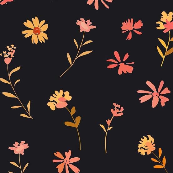 Decoupage Paper - Repeating Pattern - Floral Decorative Paper - 6 Size Options - Black Background