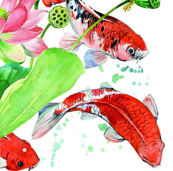 Easy Furniture Transfer - Decor Transfer - Furniture Upcycling - Floral Transfer - Lotus & Red Fish