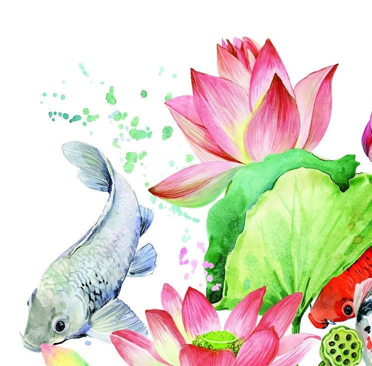 Easy Furniture Transfer - Decor Transfer - Furniture Upcycling - Floral Transfer - Lotus & Red Fish