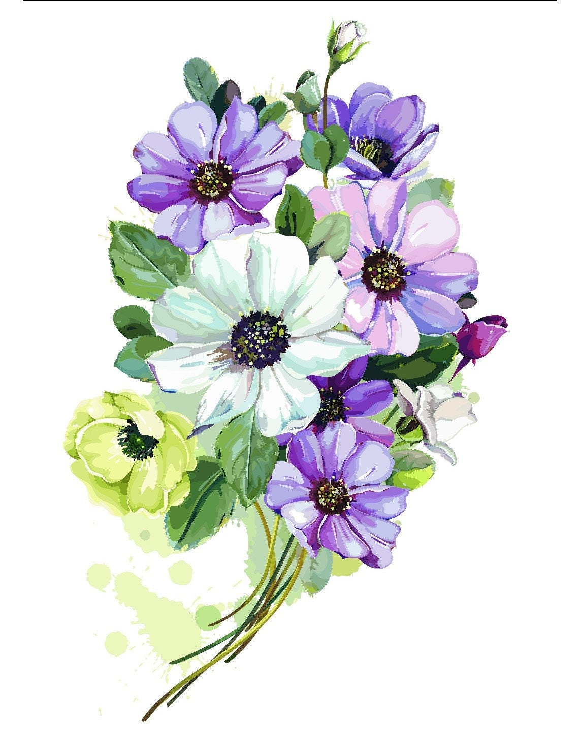 Easy Furniture Transfer - Decor Transfer - Furniture Upcycling - Floral Transfer - White & Purple Flowers