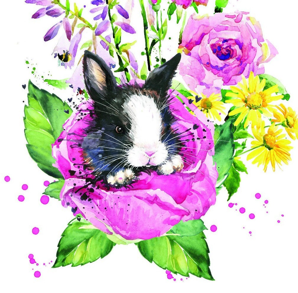 Easy Furniture Transfer - Decor Transfer - Furniture Upcycling - Floral Transfer - Bunny - Watercolor Roses