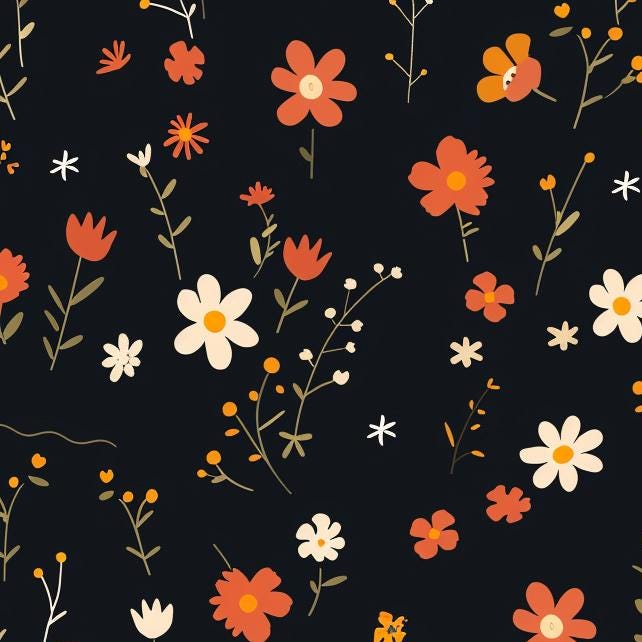 Decoupage Paper - Repeating Pattern - Floral Decorative Paper - 6 Size Options - Tiny Daisy - Dark Background
