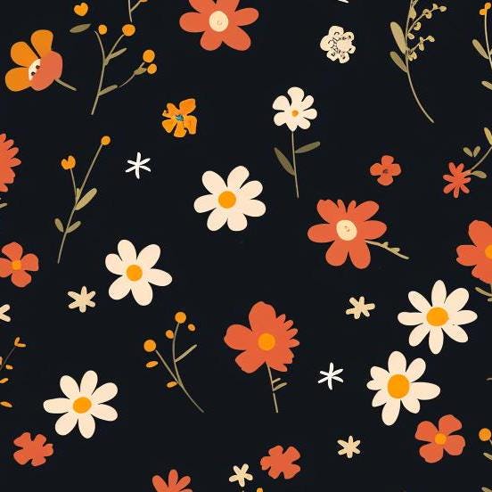 Decoupage Paper - Repeating Pattern - Floral Decorative Paper - 6 Size Options - Tiny Daisy - Dark Background
