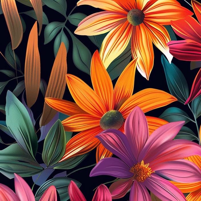 Tree Dahlia - Decoupage Paper - Repeating Pattern - 6 Size Options - Colorful Flowers