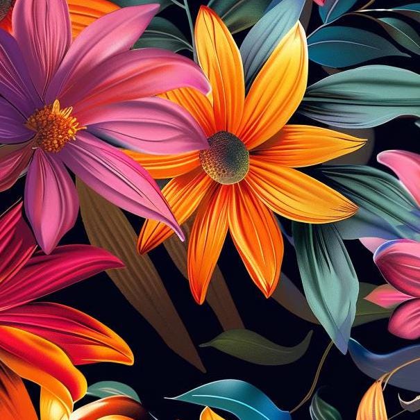 Tree Dahlia - Decoupage Paper - Repeating Pattern - 6 Size Options - Colorful Flowers