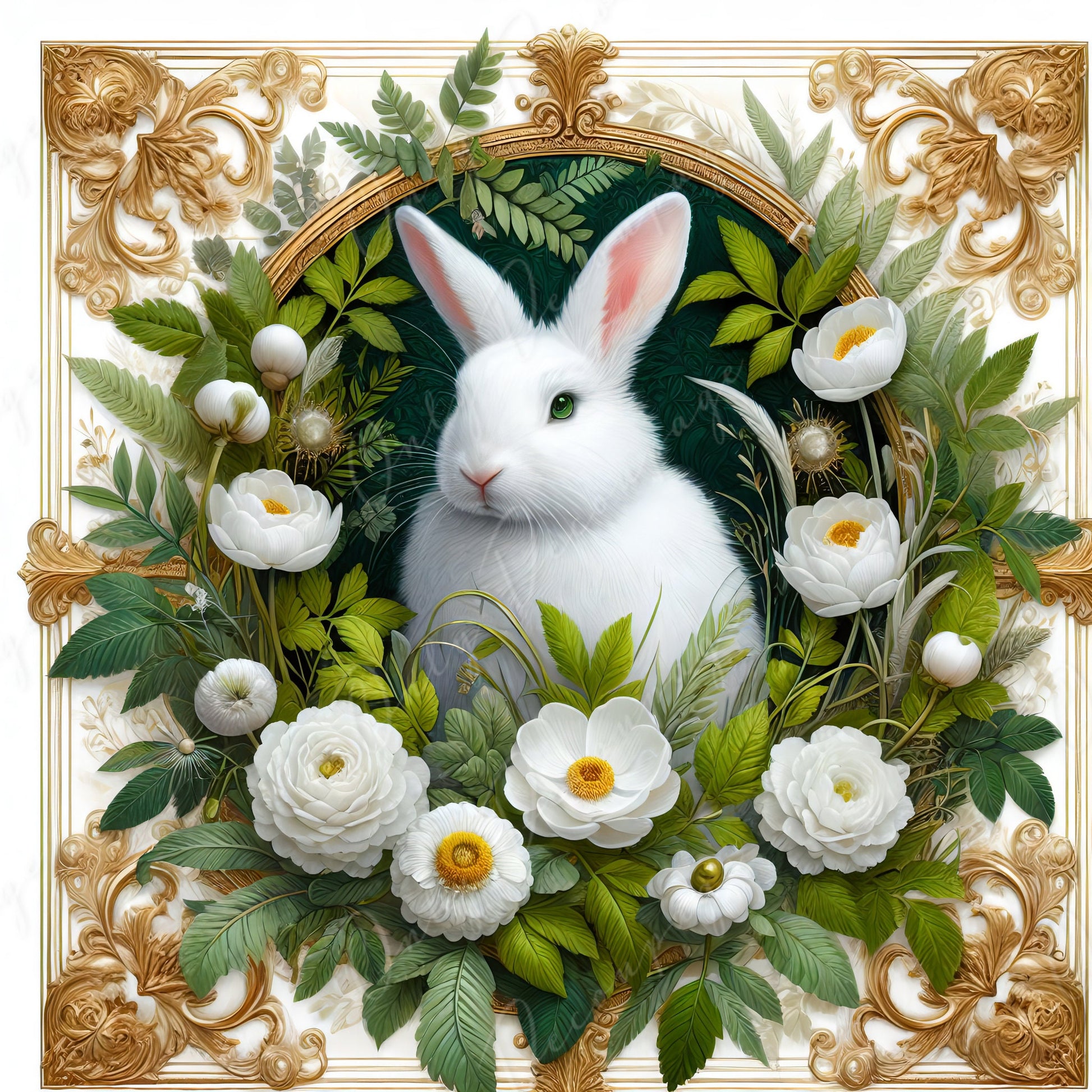 Large Decoupage Paper for Furniture - White Bunny - Rice Paper - Decoupage Paper - Floral Daisy