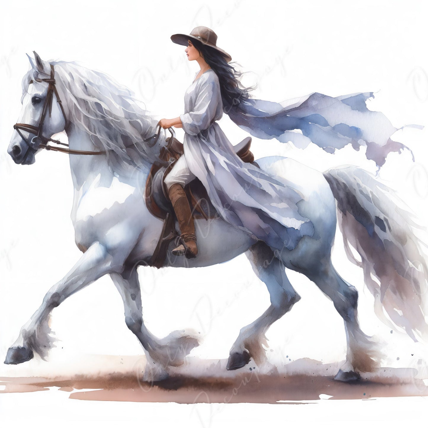 Large Decoupage Paper for Furniture - Cowboy - Rice Paper - Decoupage Paper -White Horse Ride