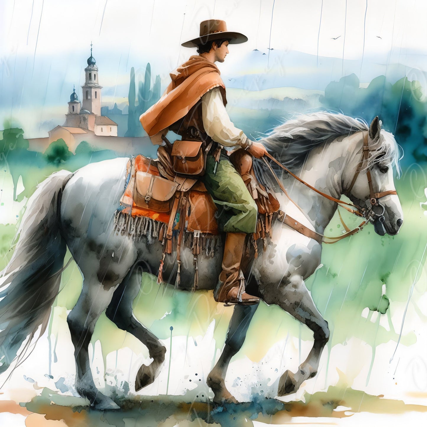 Large Decoupage Paper for Furniture - Cowboy - Rice Paper - Decoupage Paper -White Horse Ride