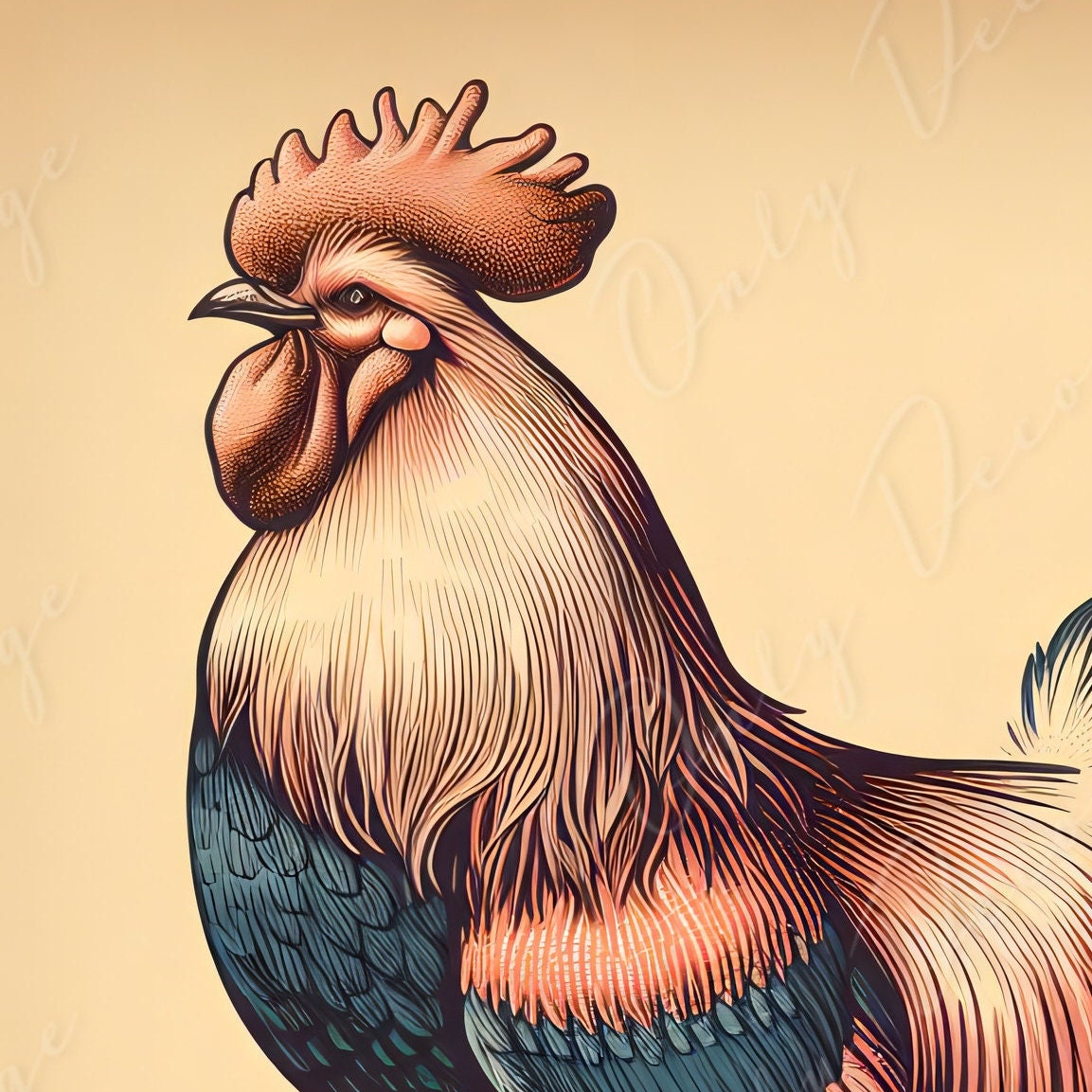Large Decoupage Paper for Furniture - Rooster - Rice Paper - Decoupage Paper - Farm Life