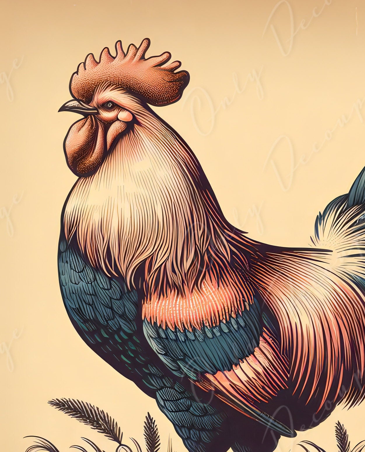 Large Decoupage Paper for Furniture - Rooster - Rice Paper - Decoupage Paper - Farm Life