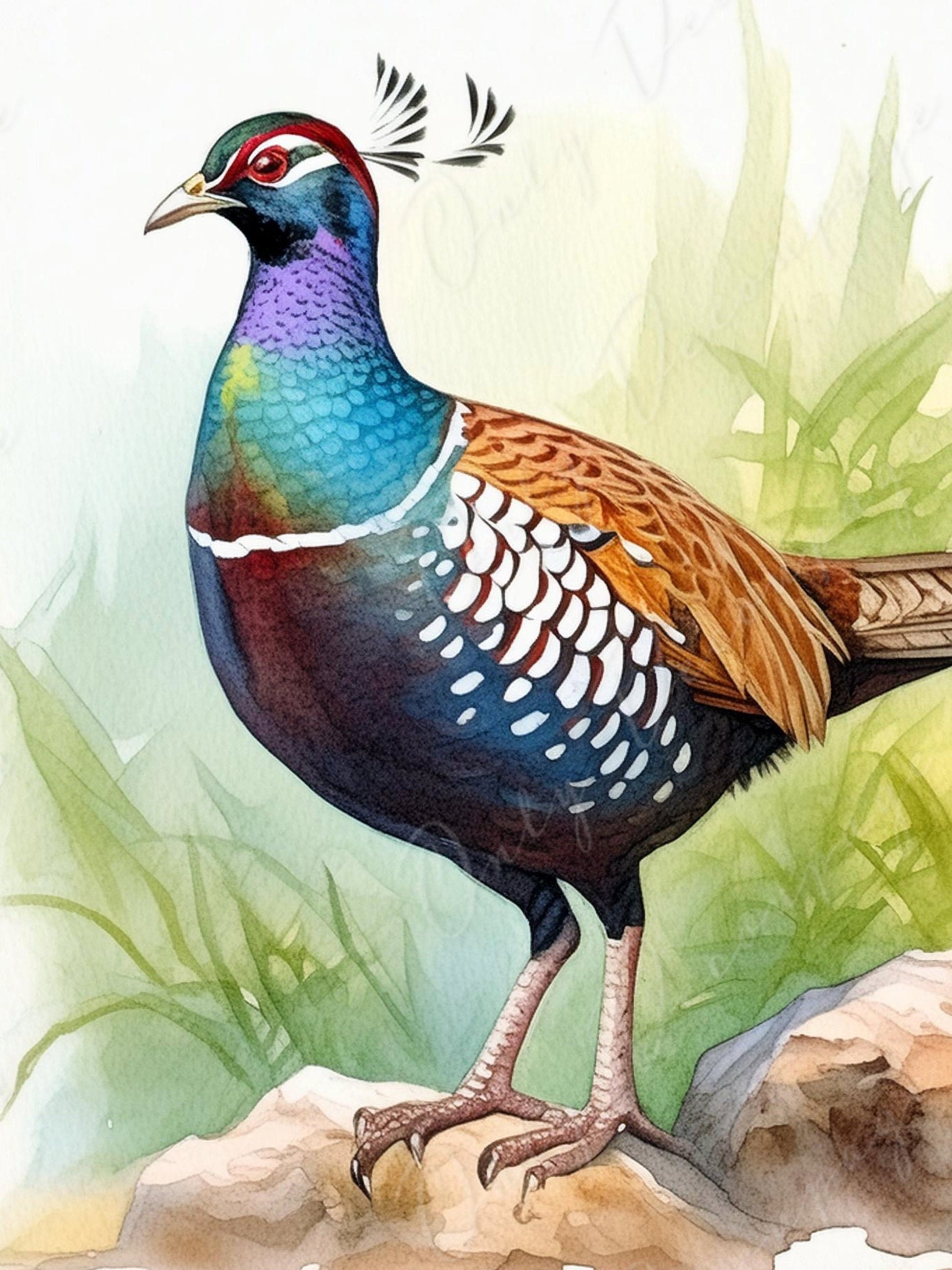 Large Decoupage Paper for Furniture - Pheasant - Rice Paper - Decoupage Paper - Watercolor Bird