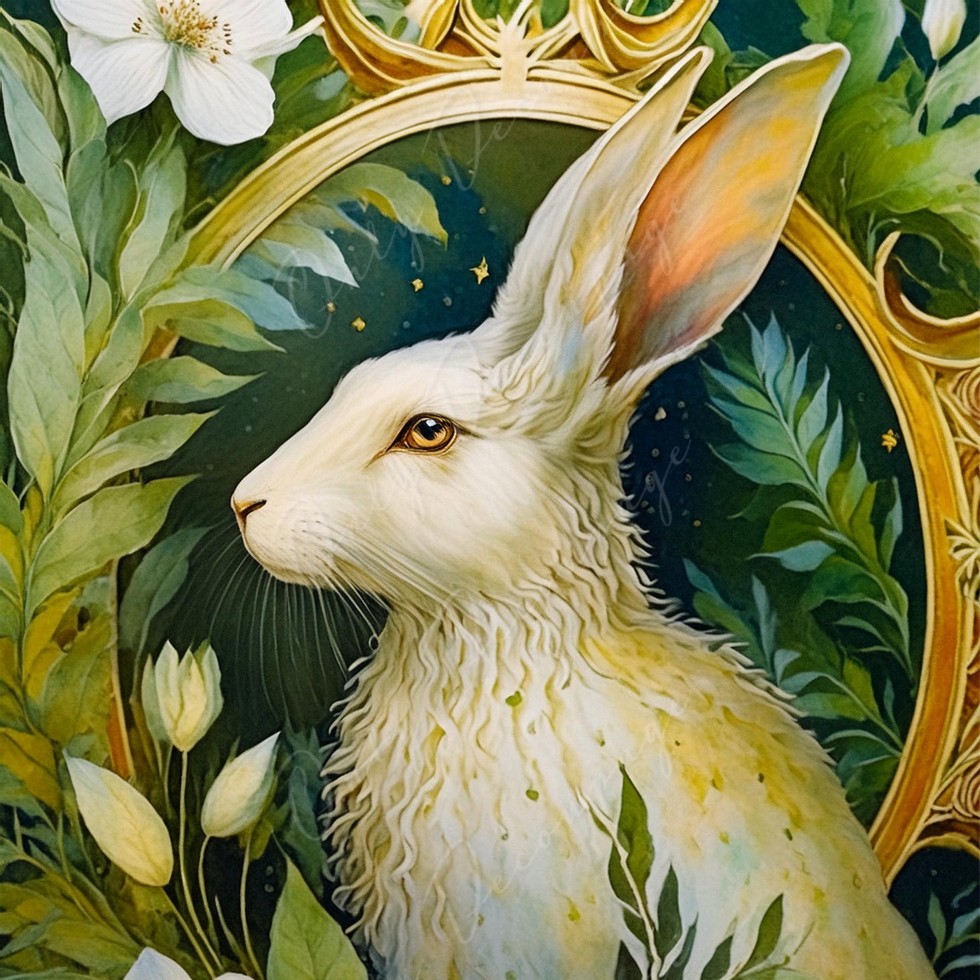 Large Decoupage Paper for Furniture - White Rabbit - Rice Paper - Decoupage Paper - Floral