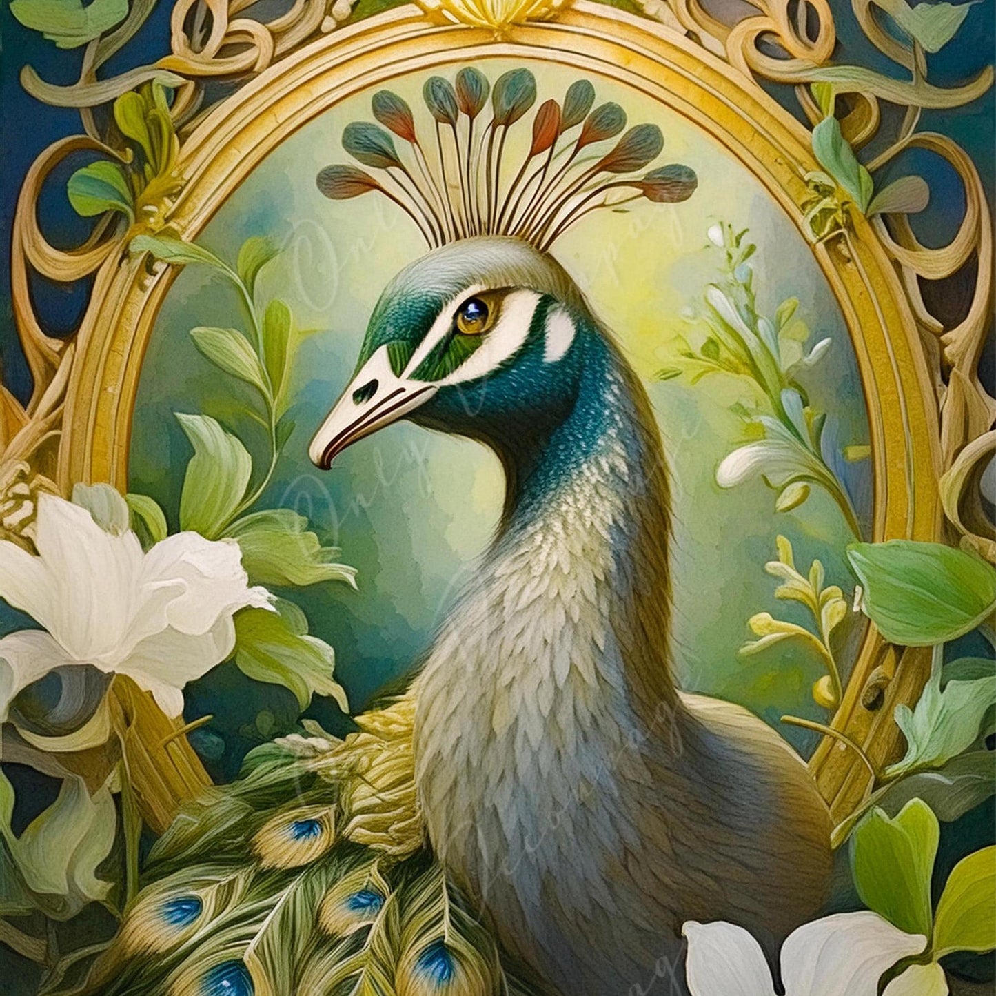 Large Decoupage Paper for Furniture - Peacock Portrait - Rice Paper - Decoupage Paper - White Flowers