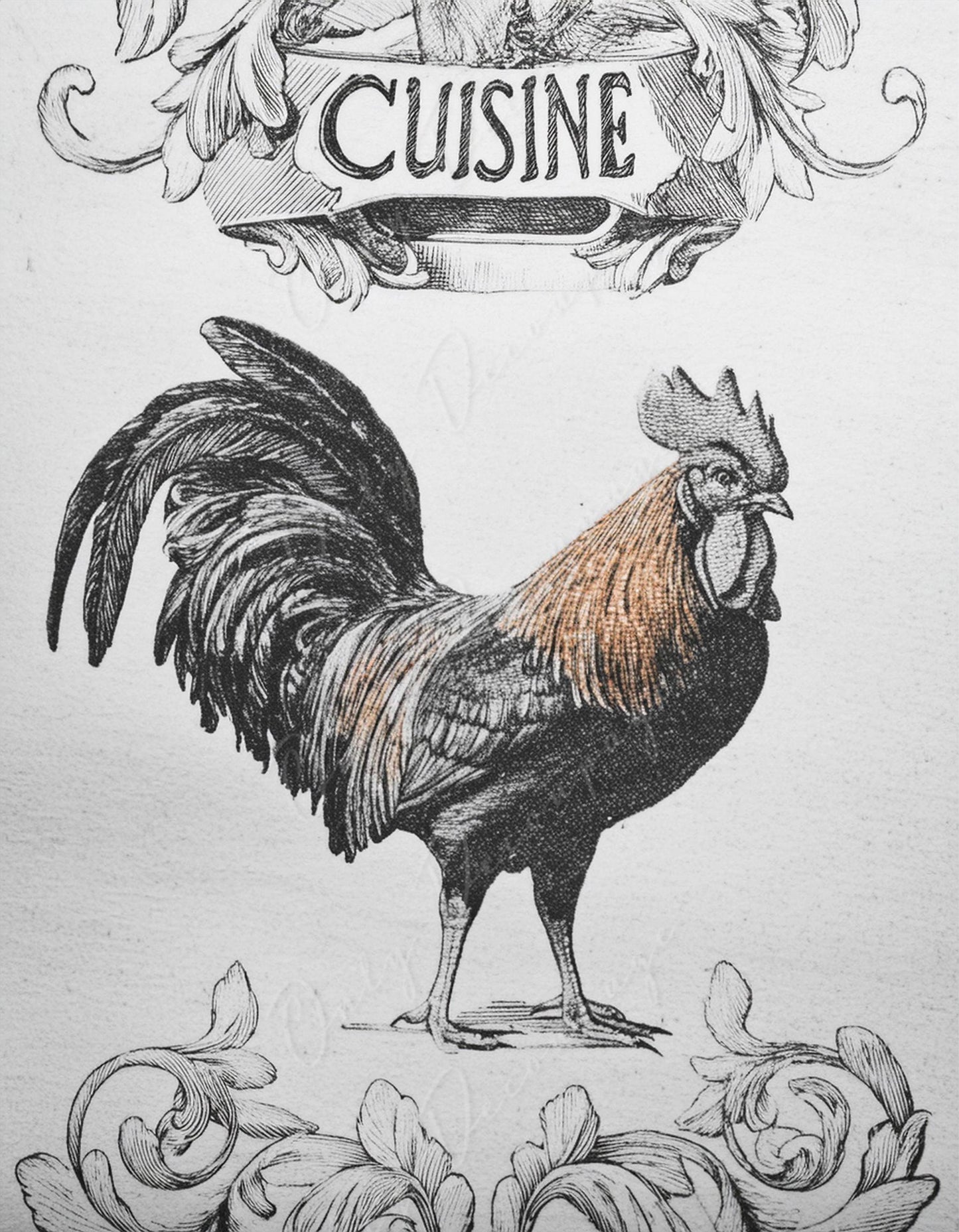 Large Decoupage Paper for Furniture - Monochrome Rooster - Rice Paper - Decoupage Paper