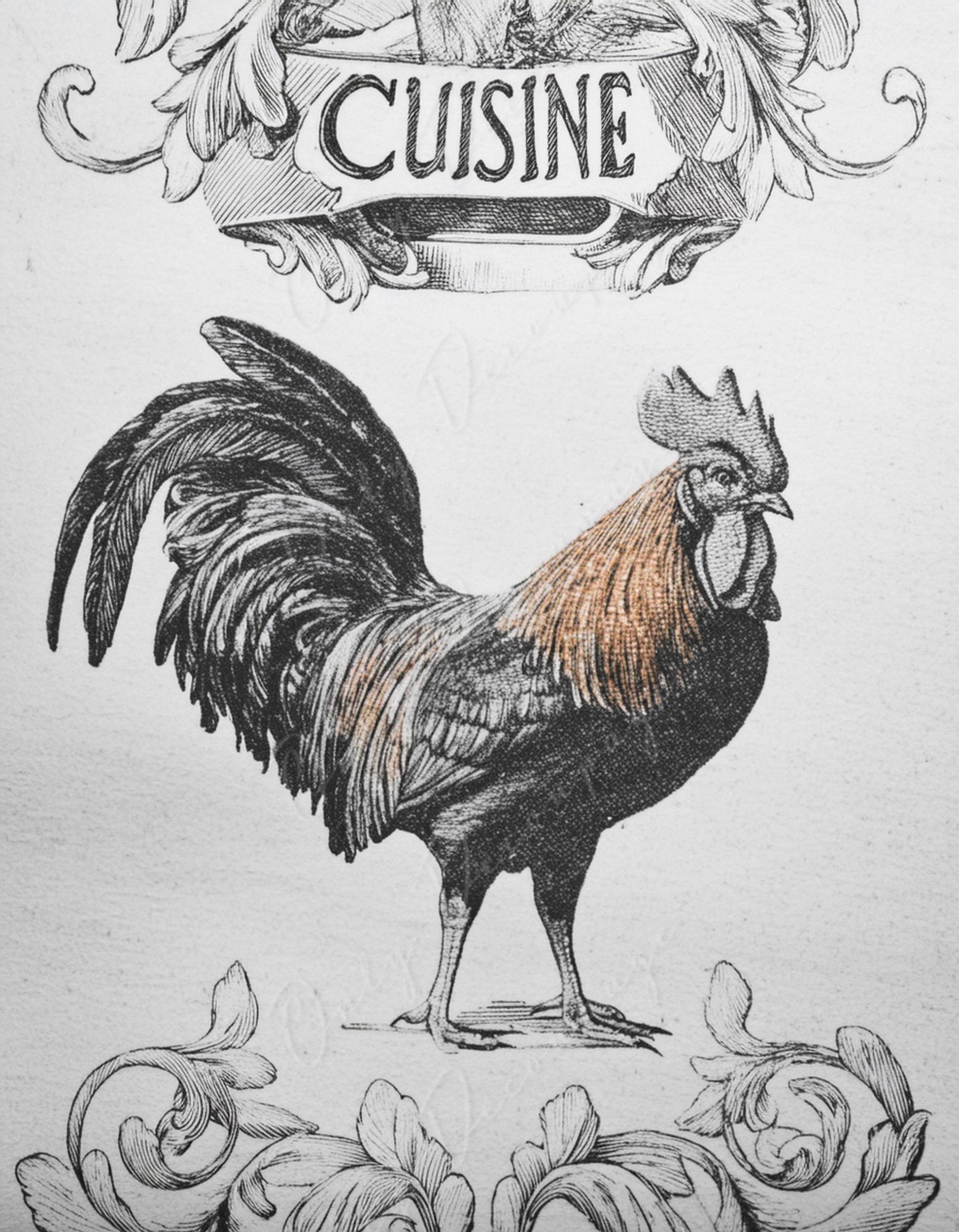 Large Decoupage Paper for Furniture - Monochrome Rooster - Rice Paper - Decoupage Paper
